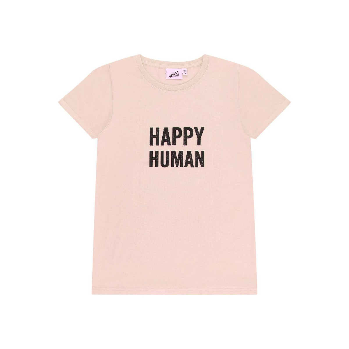 Unisex T-Shirt by Cos I Said So in high quality Organic Cotton. T-shirt with caption Happy Human is shown in the color Bisque.