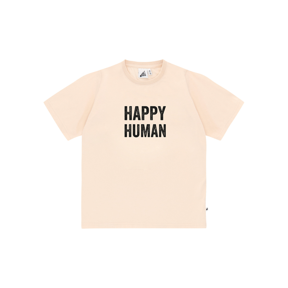 Unisex Happy Human T-Shirt by Cos-I-Said-So in high quality Organic Cotton. T-Shirt shown in the color Crystal Gray, which is an offwhite.