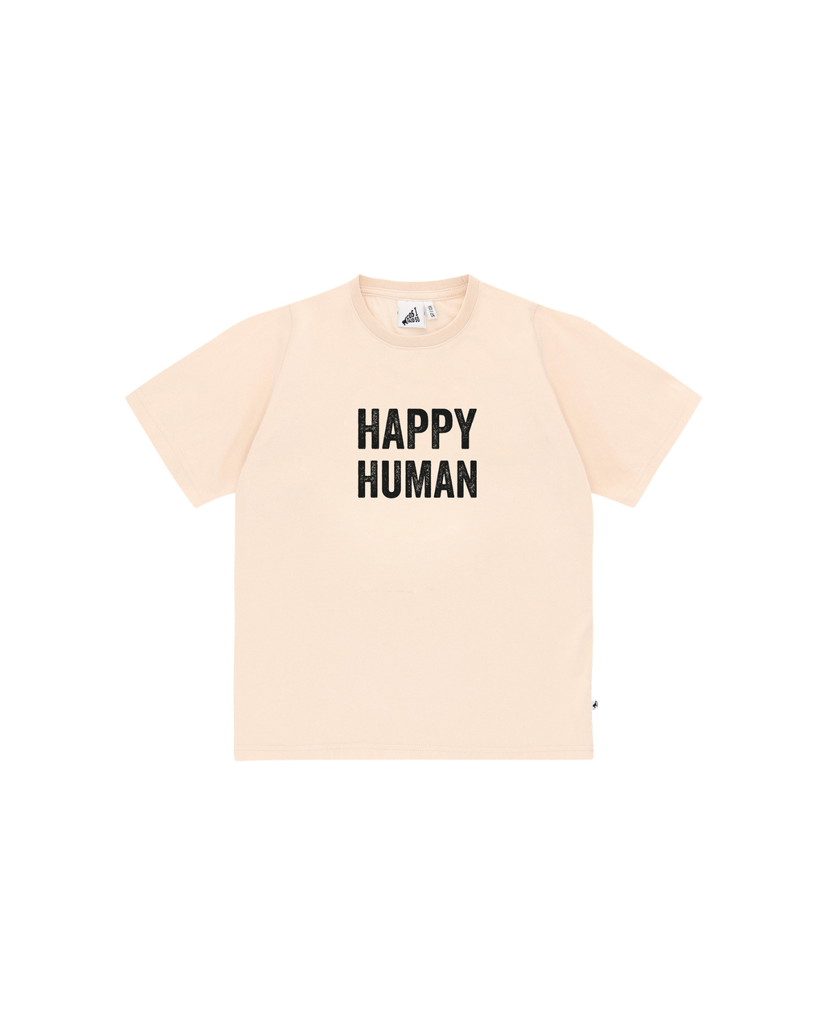 Unisex Happy Human T-Shirt by Cos-I-Said-So in high quality Organic Cotton. T-Shirt shown in the color Crystal Gray, which is an offwhite.