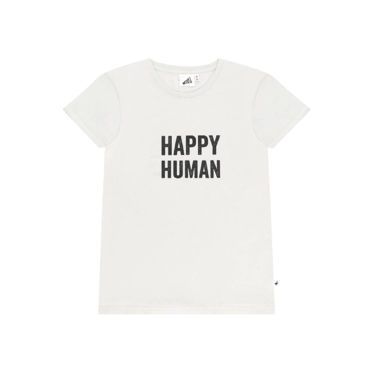 Unisex T-Shirt by Cos I Said So in high quality Organic Cotton. T-shirt with caption Happy Human is shown in the color White.