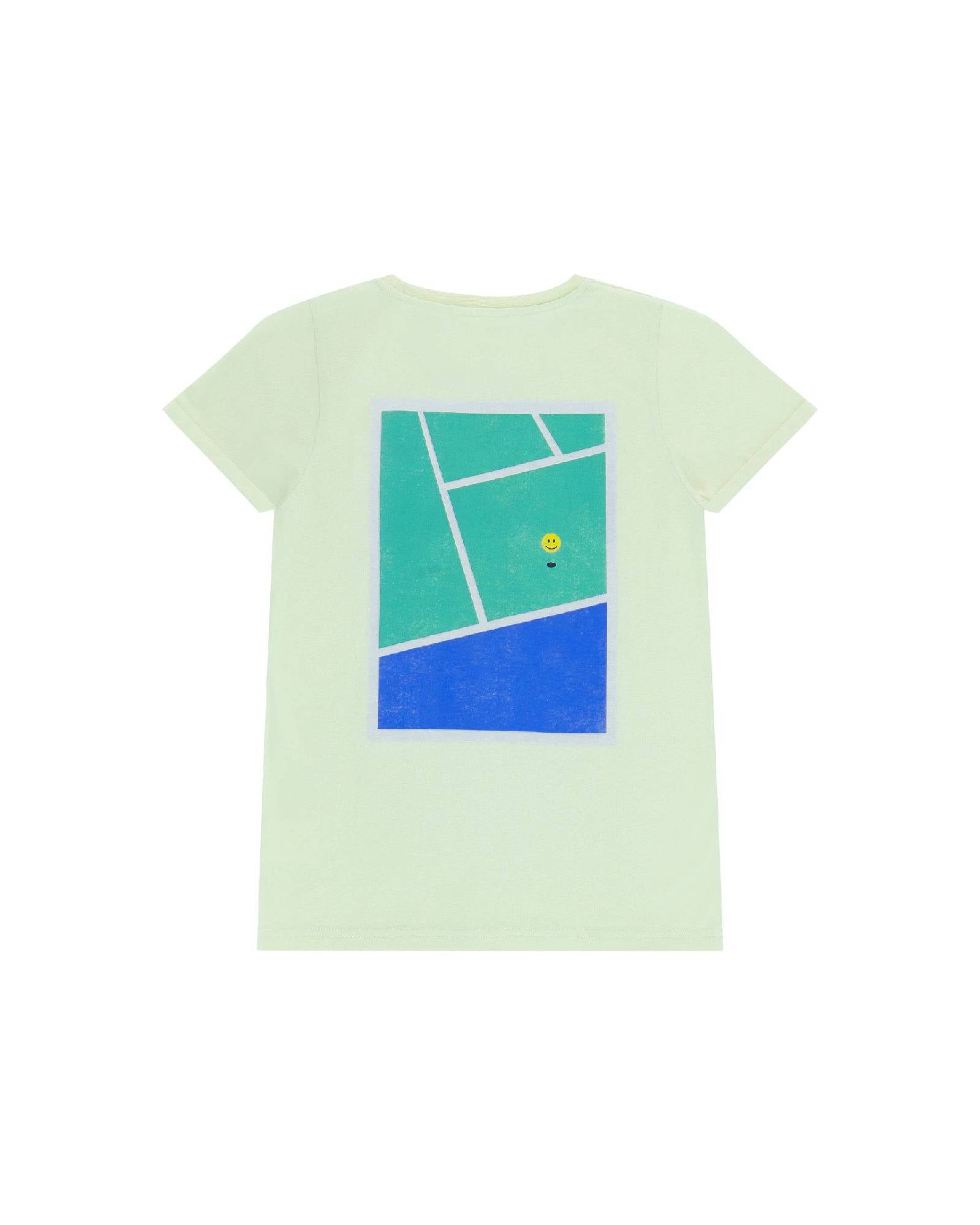Unisex T-Shirt Vedette by Cos I Said So high quality Organic Cotton. T-Shirt comes in the color White Jade and has a graphic of a blue and green padel court with a mini smiley on it.