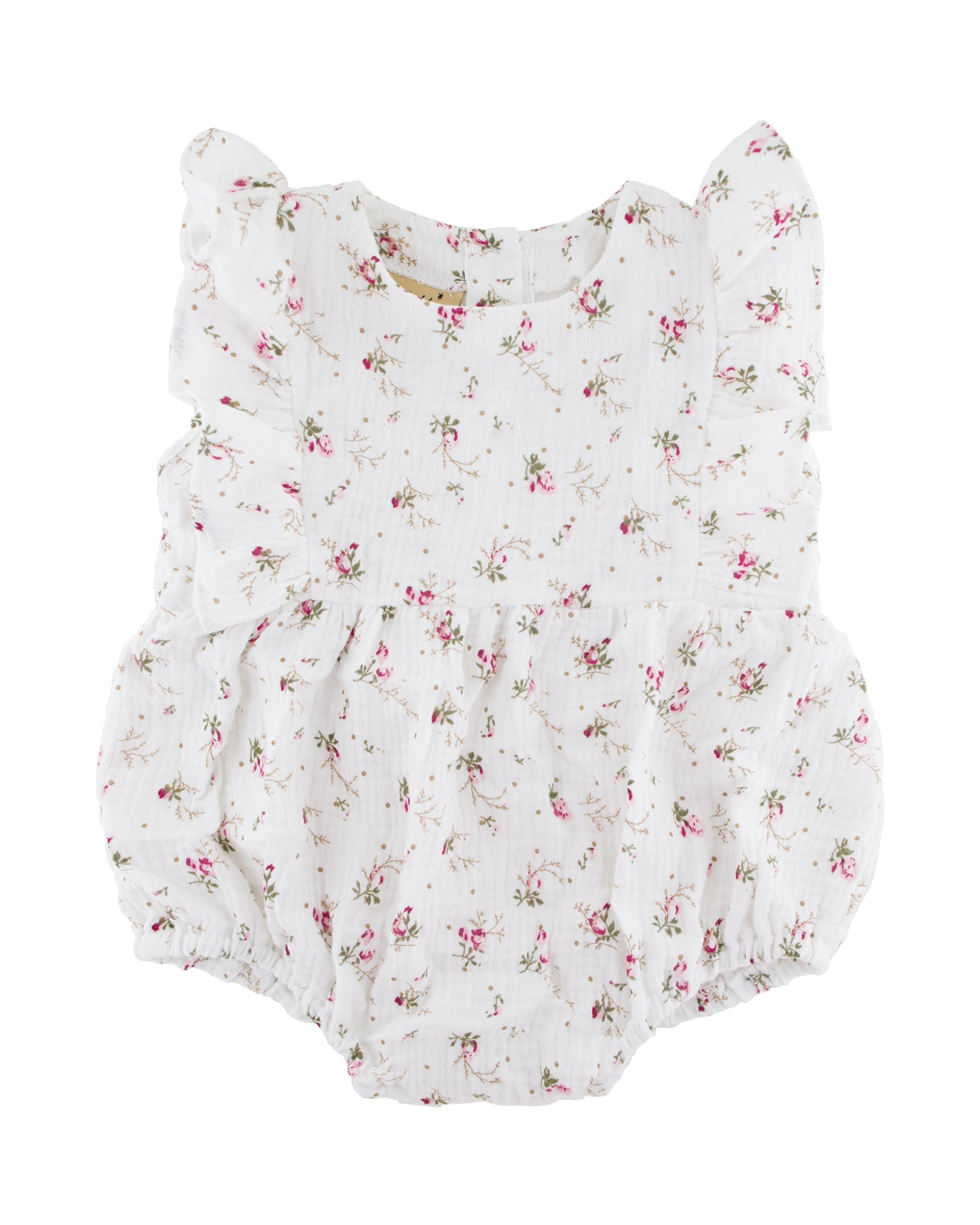 baby girl onesie by Les Vedettes in high quality muslin cotto is shown in wildflower