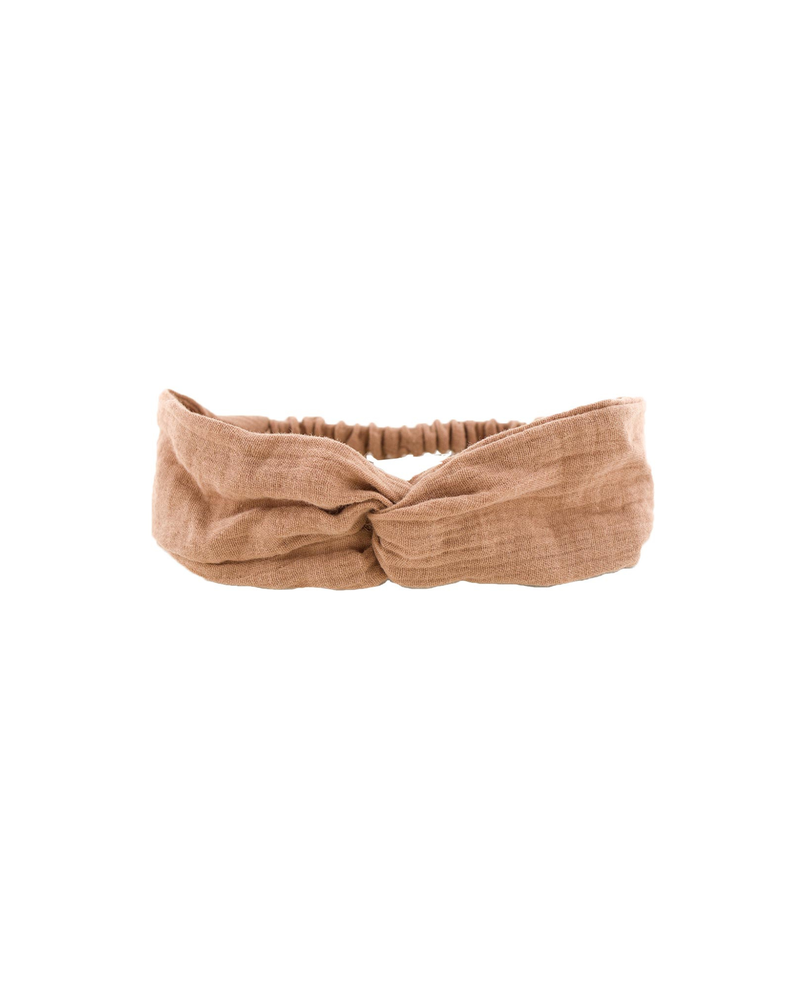 Girls Twisted Headband by Les Vedettes in Muslin Cotton, shown in the color Caramel.