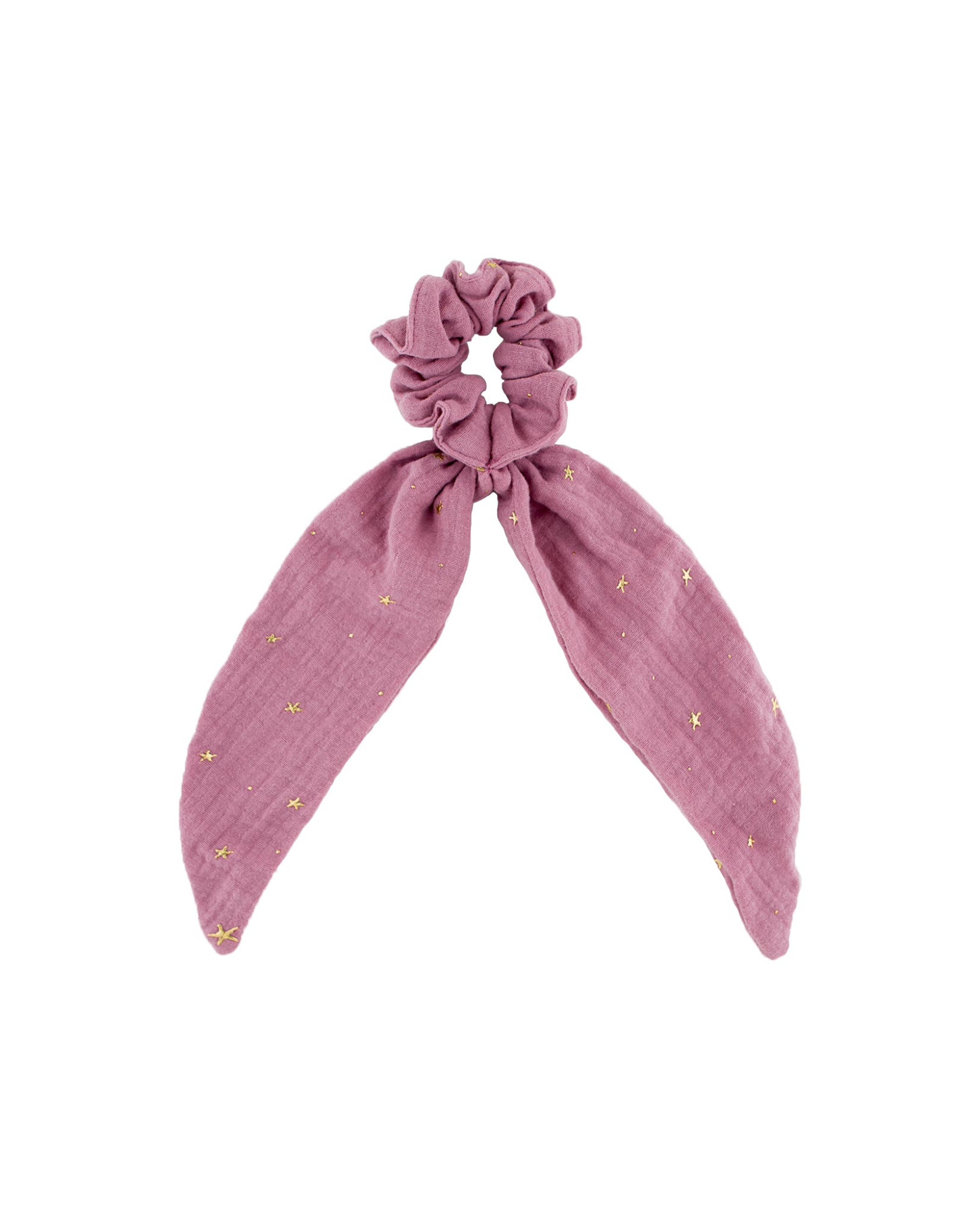 Girls Scrunchie Long by Les Vedettes in high quality Muslin Cotton, shown in the color Rose Pink with golden drop stars.