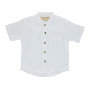 baby kid short sleeve shirt white buttons muslin cotton