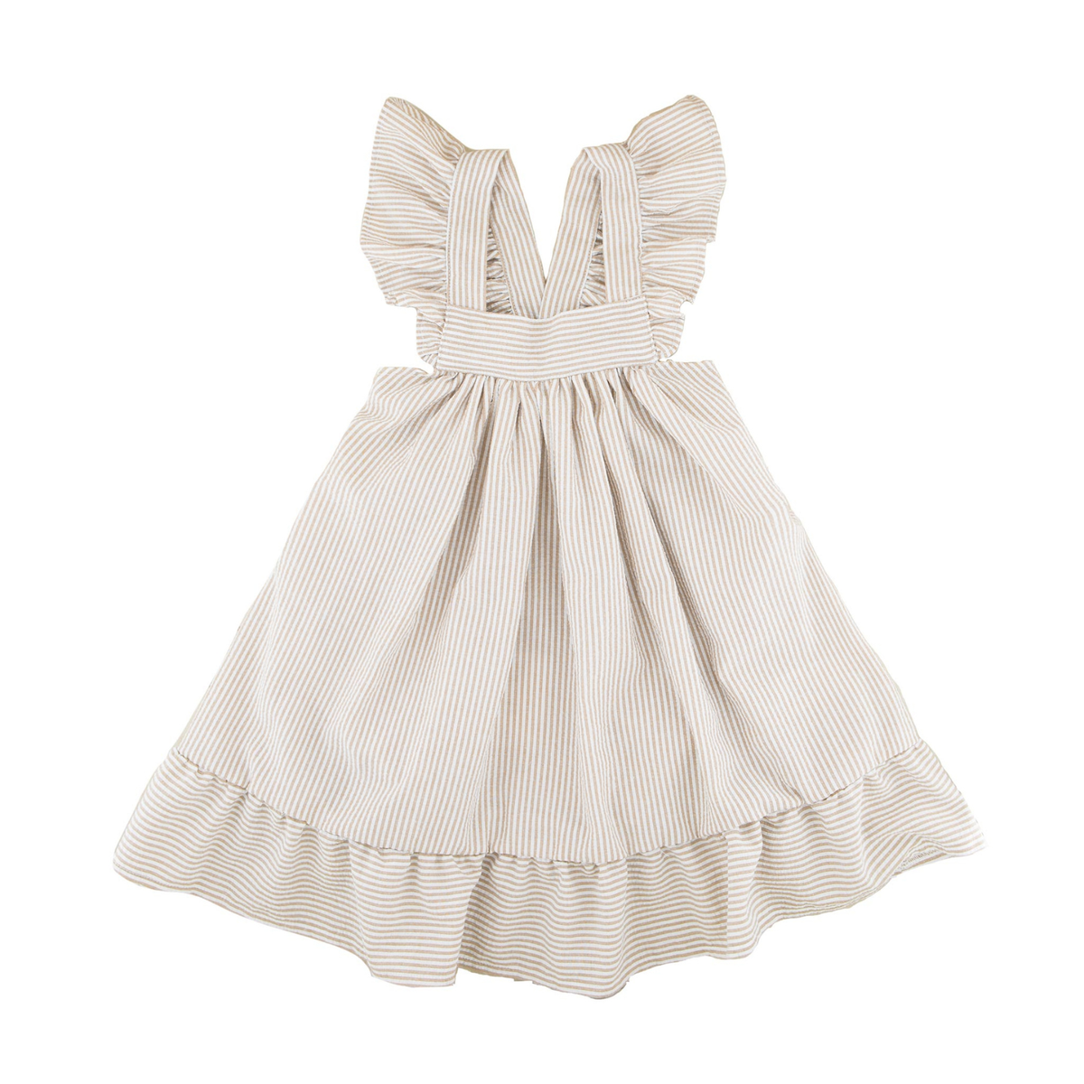 Girls Dress River by Les Vedettes in high quality Seersucker. The dress is shown in Stripes Beige-White.