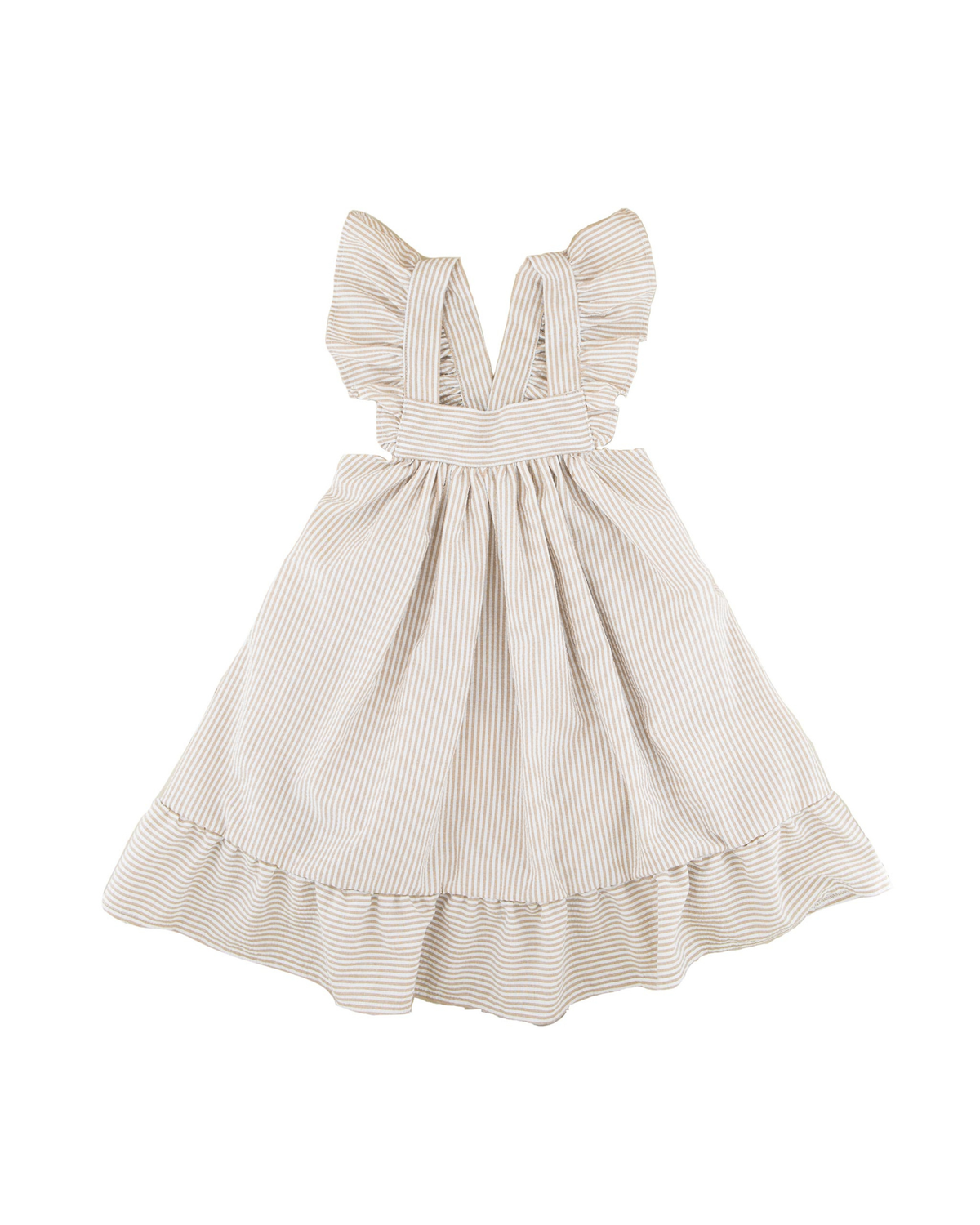 Girls Dress River by Les Vedettes in high quality Seersucker. The dress is shown in Stripes Beige-White.