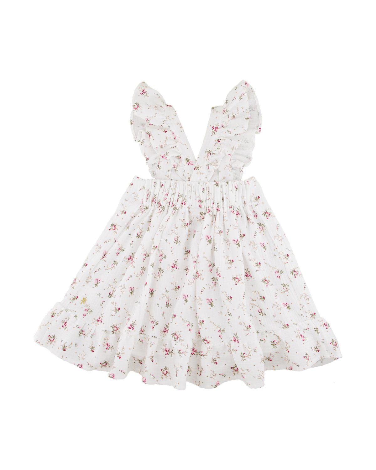 Dress by Les Vedettes in high quality Muslin Cotton. The dress is shown in Wildflower from the Rear.