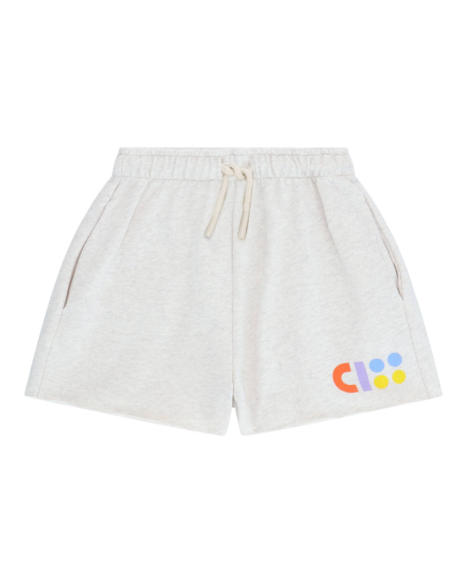 girls cut off jog shorts in offwhite by Cos I Said So with the colorful logo ciss on the front