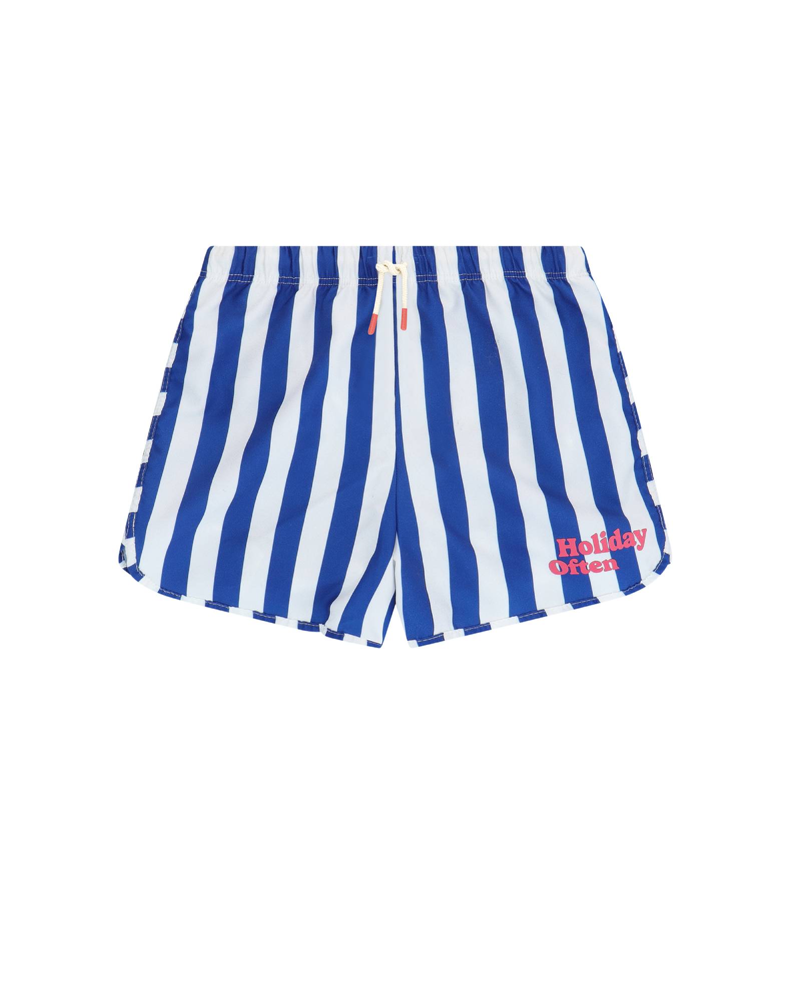 boys swim shorts by Cos I Said So in blue and white vertical stripes