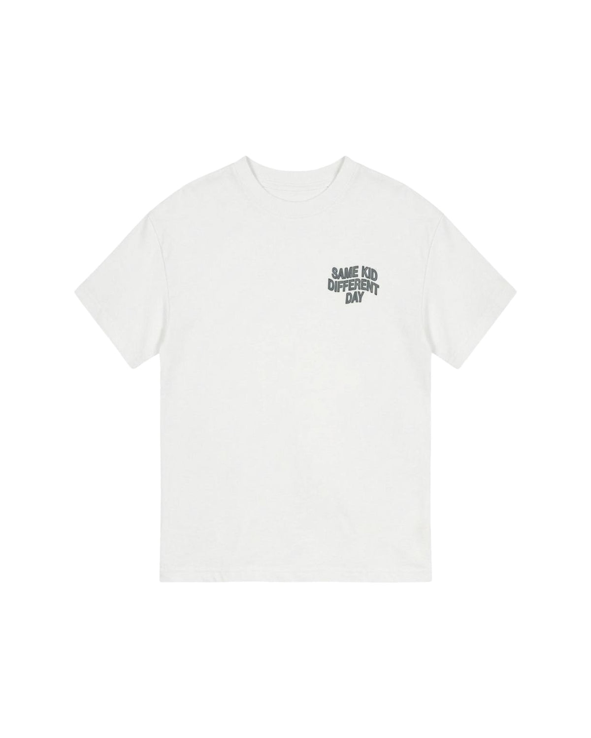 Unisex kids organic cotton Same Kid Different Day T-shirt in white by Cos I Said So, front view