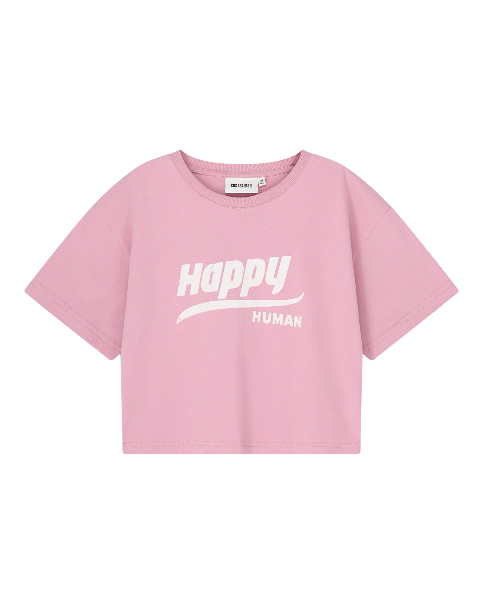 girls crop t-shirt in polignac pink organic cotton by cos I said so - front view