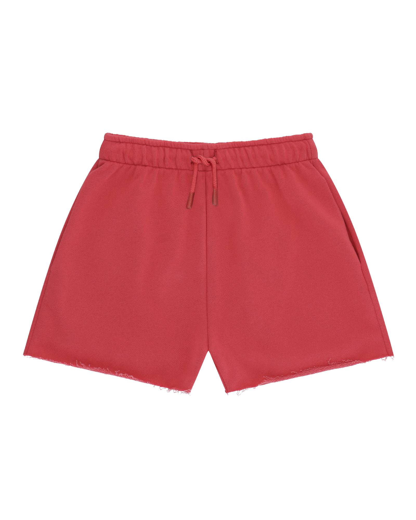girls cut off jog shorts by Cos I Said So in the color poinsettia red in high quality organic cotton