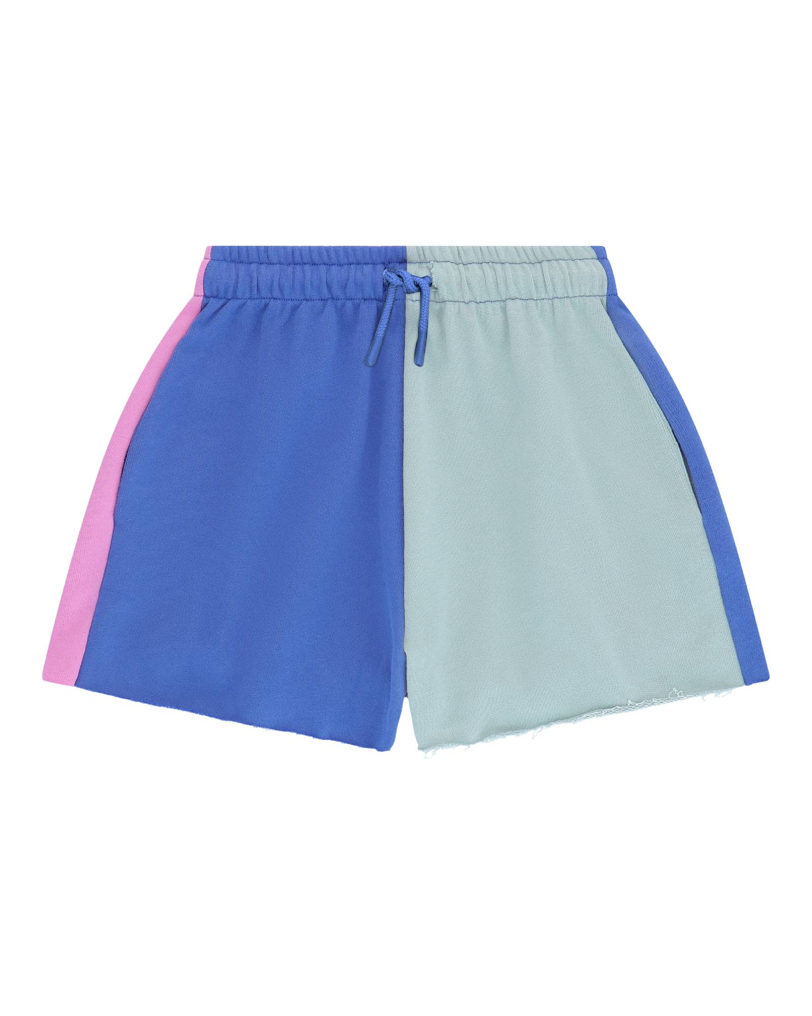 girls color block cut off shorts by Cos I Said So in high quality soft organic cotton, blue and sage in front