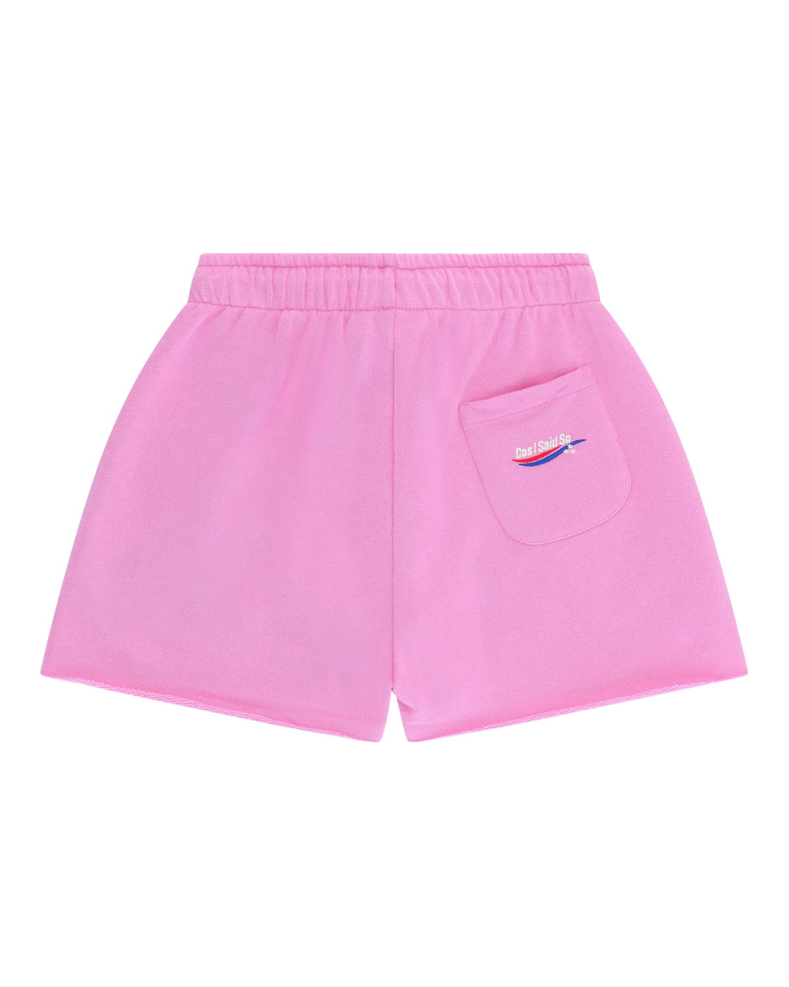 girls cut off jog shorts in fuchsia by Cos I Said So in high quality organic cotton with a pocket on the back