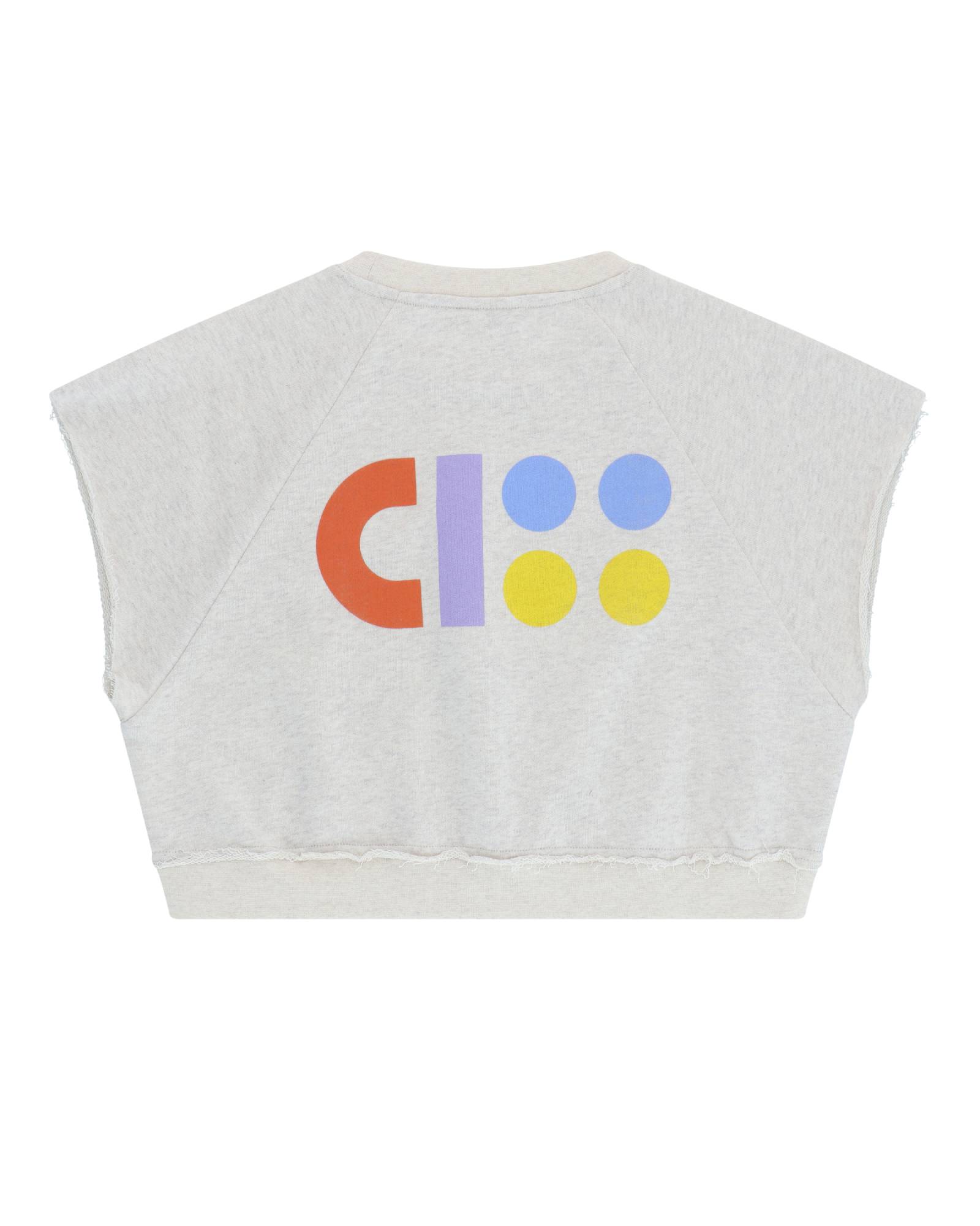 girls jog top by Cos I Said So in off white comes in off white melange in the fabric organic cotton and has the logo ciss on the back in multicolor