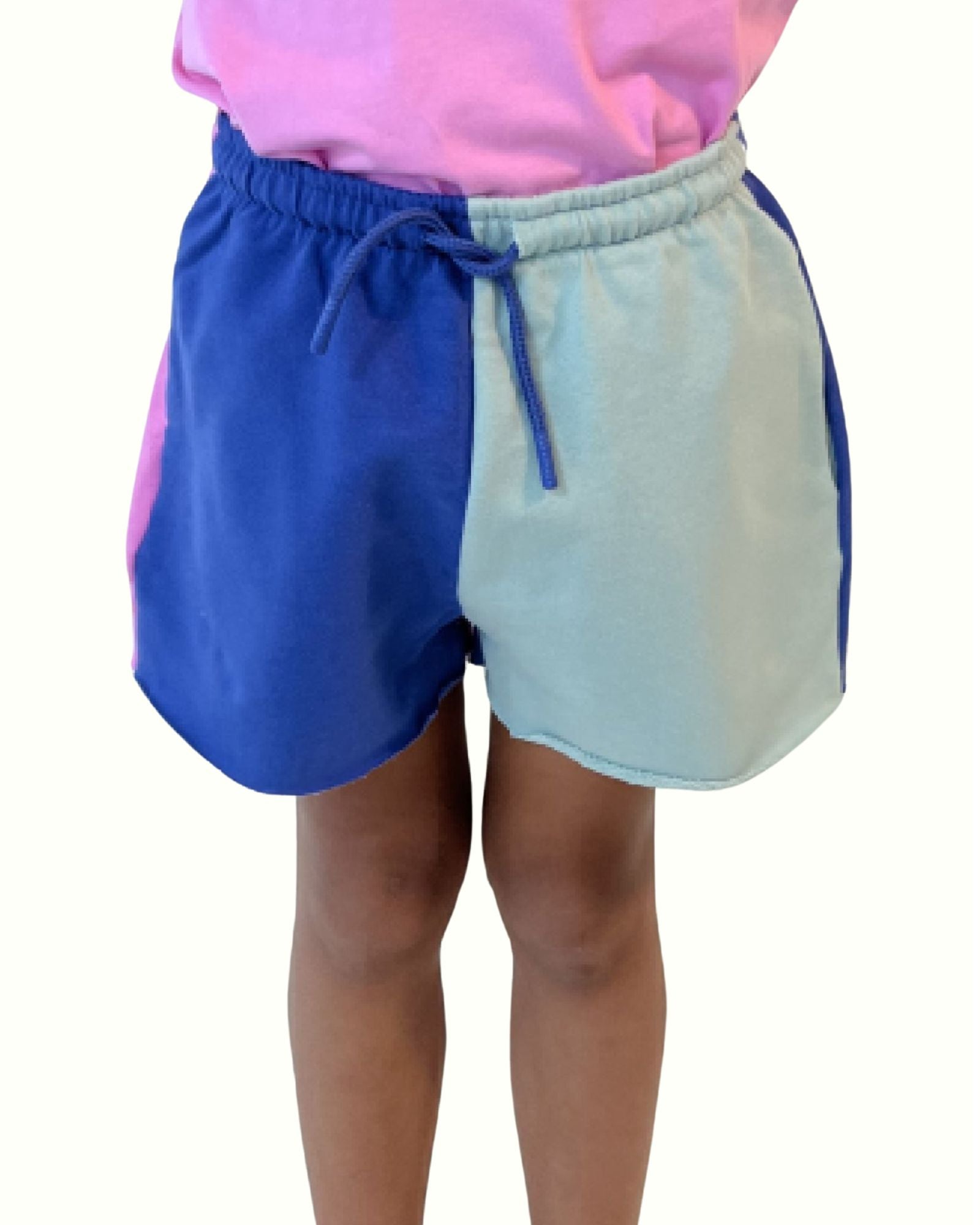 girl model showing the cut off shorts in color block by Cos I Said So, an easy to match pair of shorts