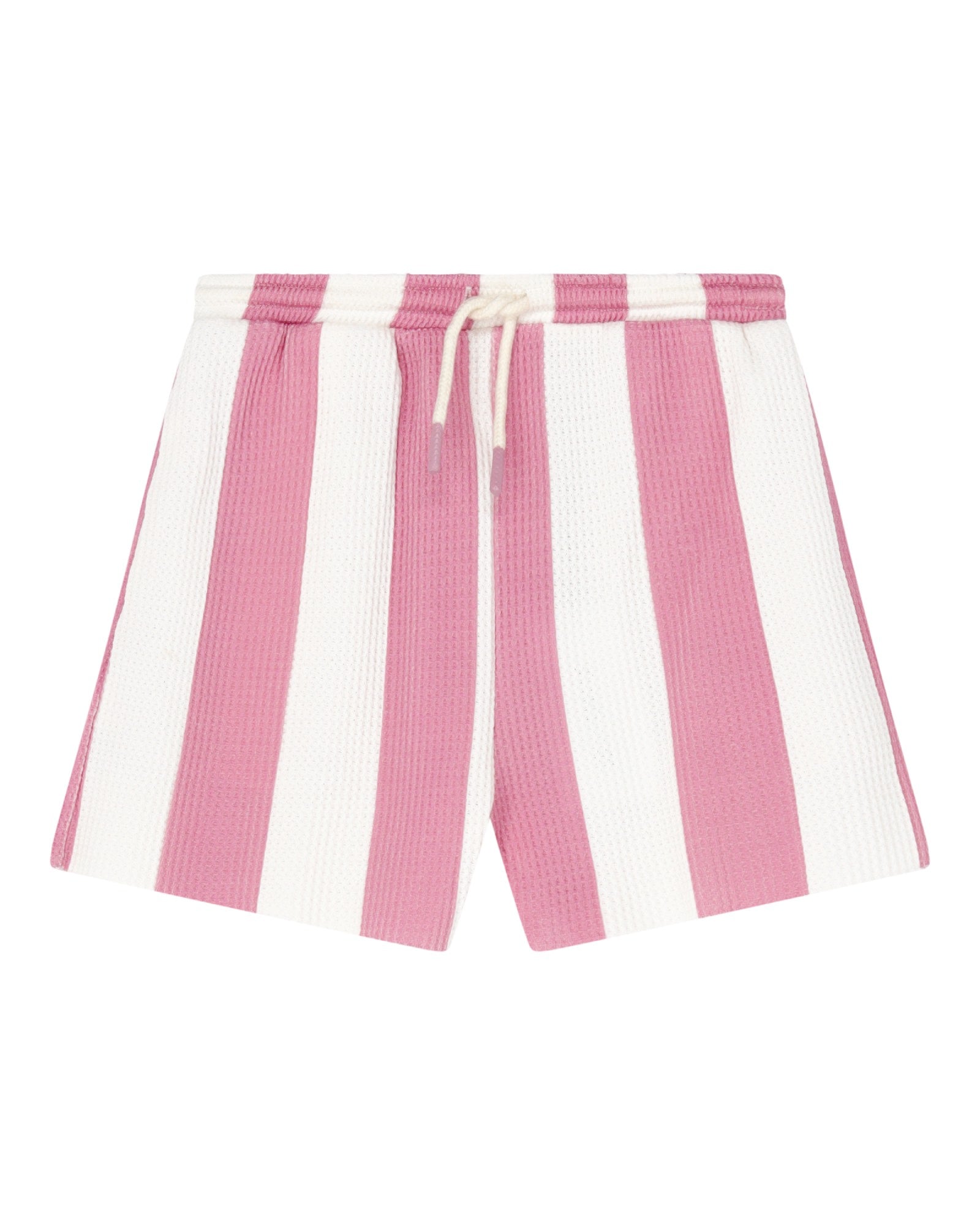 girls track shorts in organic cotton piqué in bold polignac pink and white stripes by cos I said so