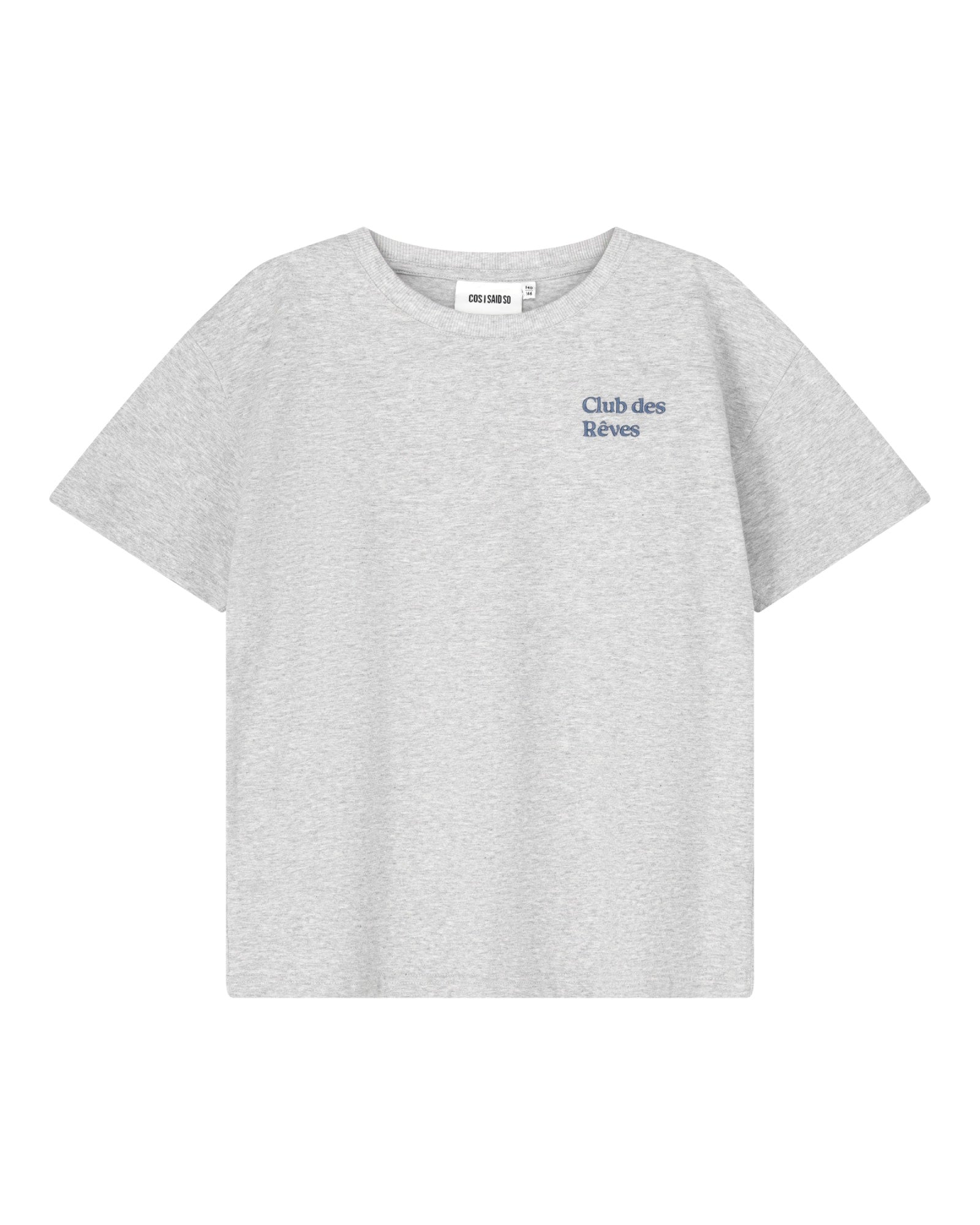 kids unisex club des rêves t-shirt in grey melange organic cotton by cos I said so - front view