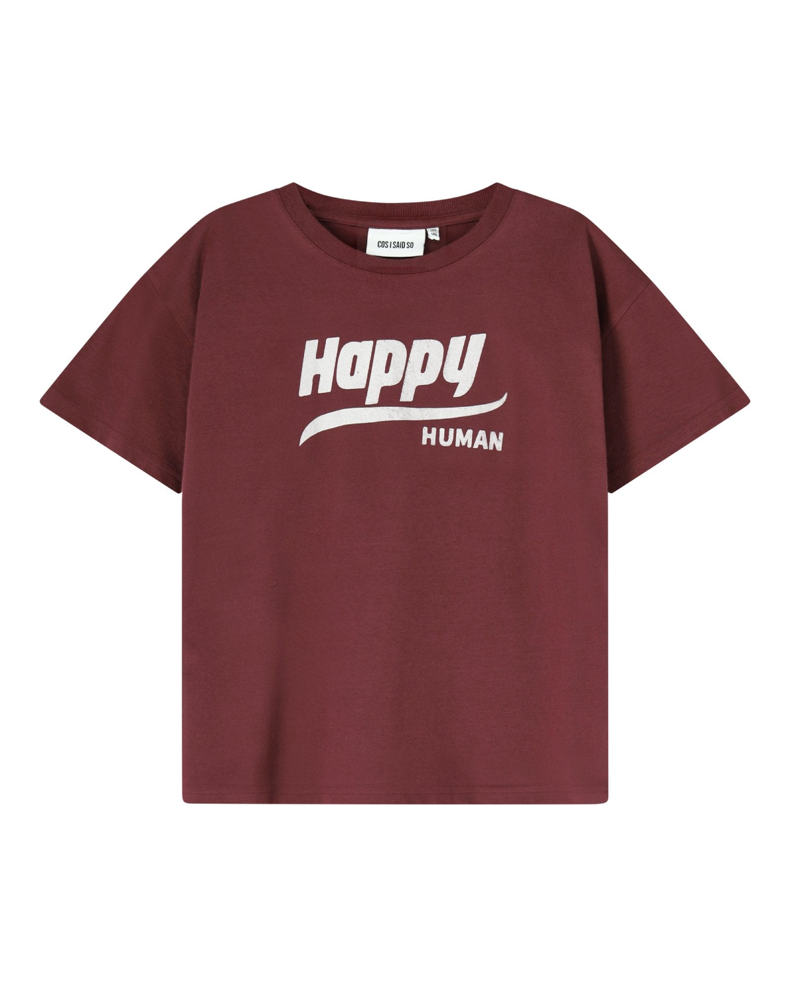 unisex happy human t-shirt by Cos I Said So in the color port in high quality gots certified organic cotton
