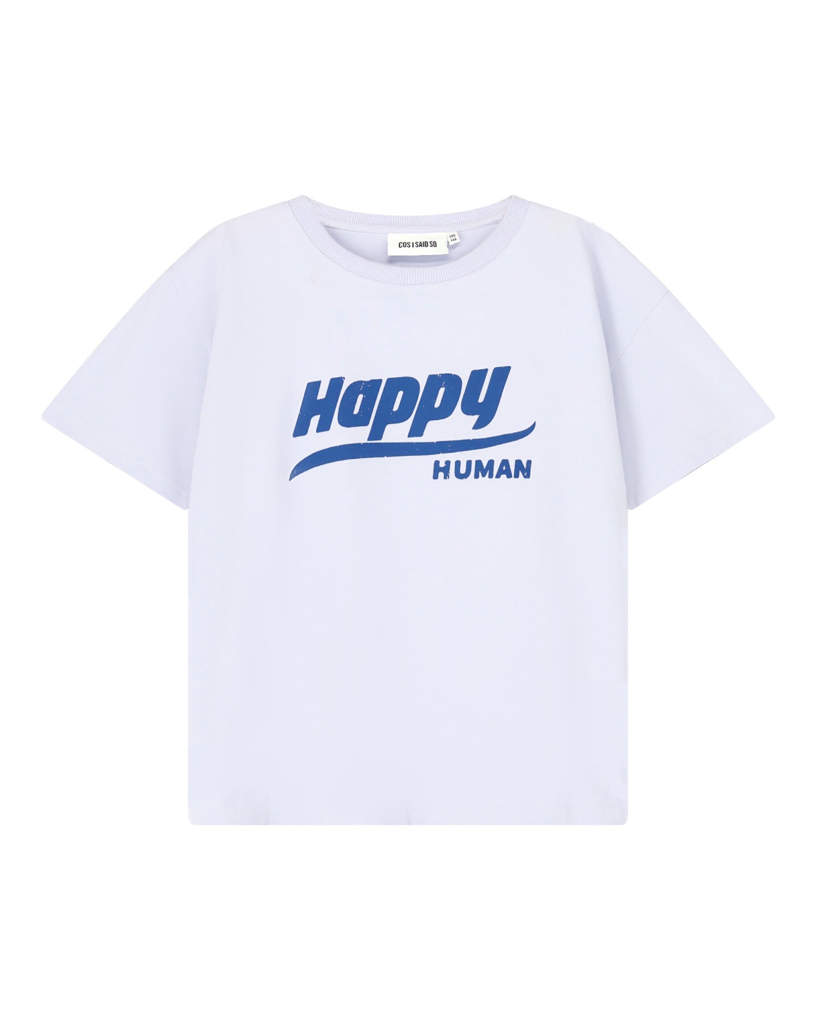 kids unisex happy human in arctic blue organic cotton by cos I said so - front view