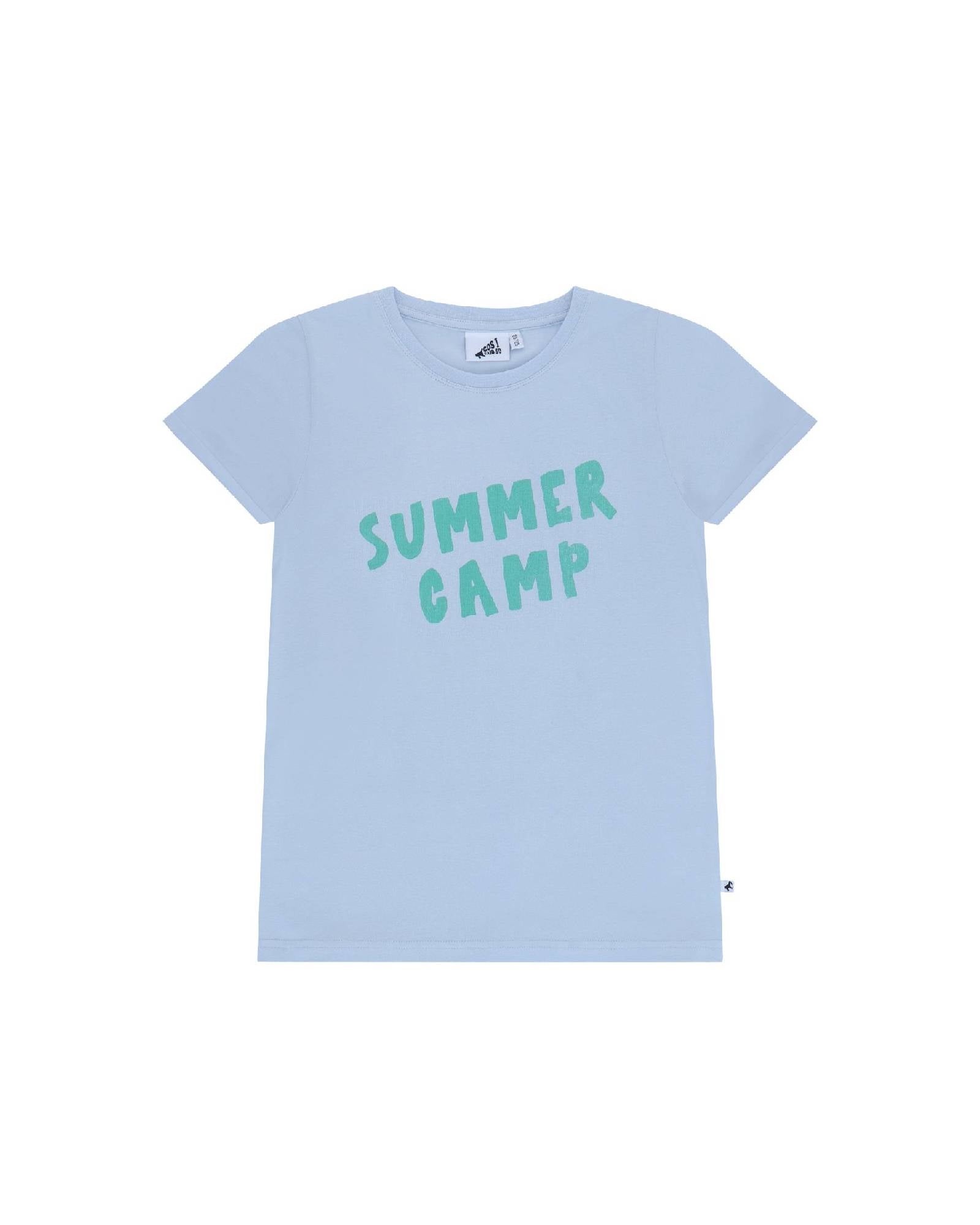 unisex t-shirt summer camp by cos i said so in high quality organic cotton in the color arctic ice. The caption summer camp comes in spruce green.