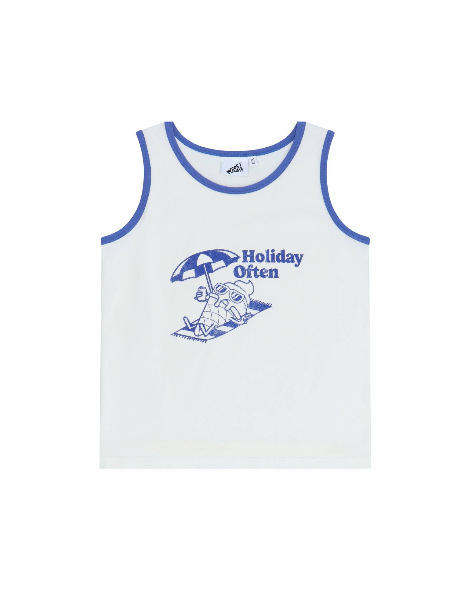 unisex tank top by cos i said so in high quality organic cotton in the color white with a graphic holiday often in blue