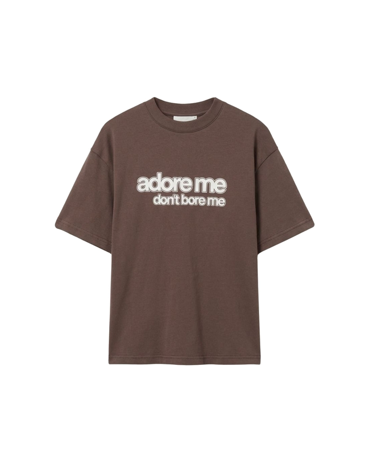Unisex kids organic cotton Adore Me Don't Bore Me t-shirt by Cos I Said So in peppercorn, front view