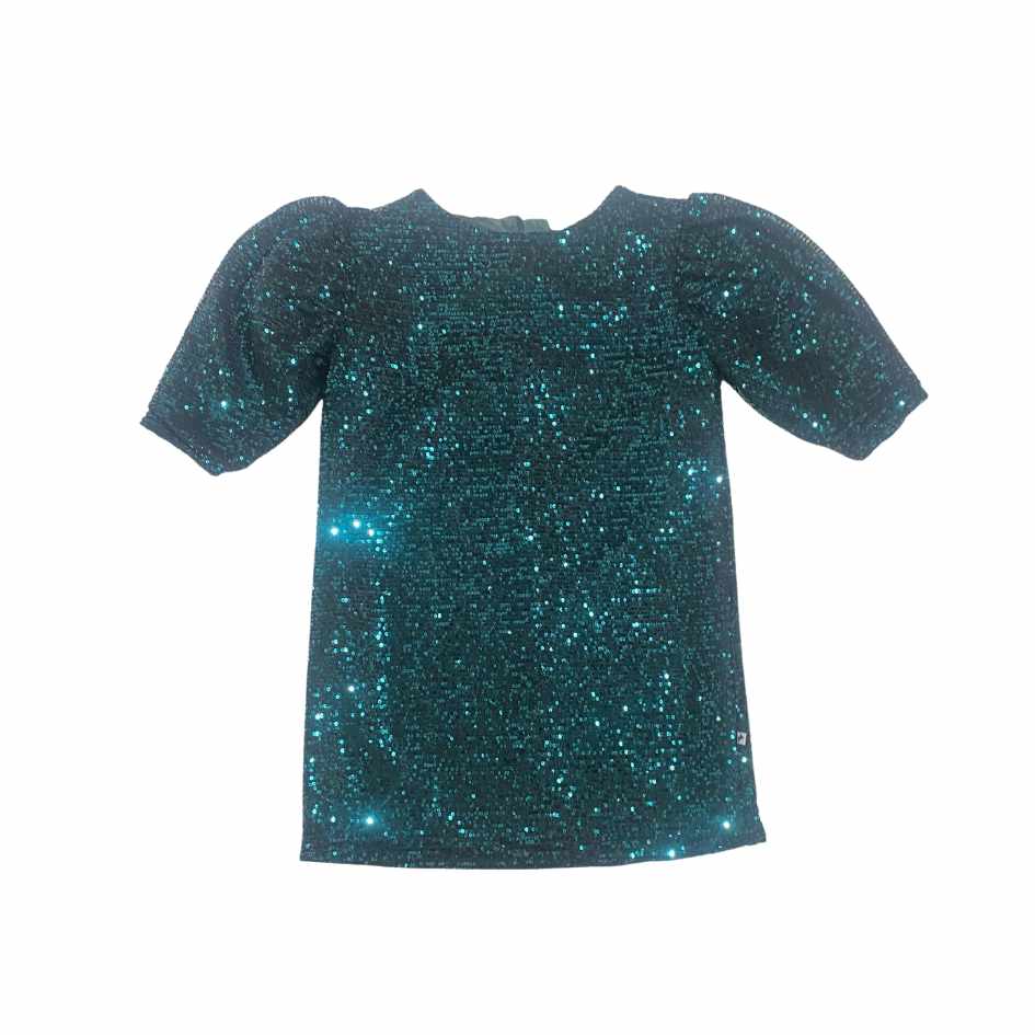 girl short sleeve sequin dress glitter green