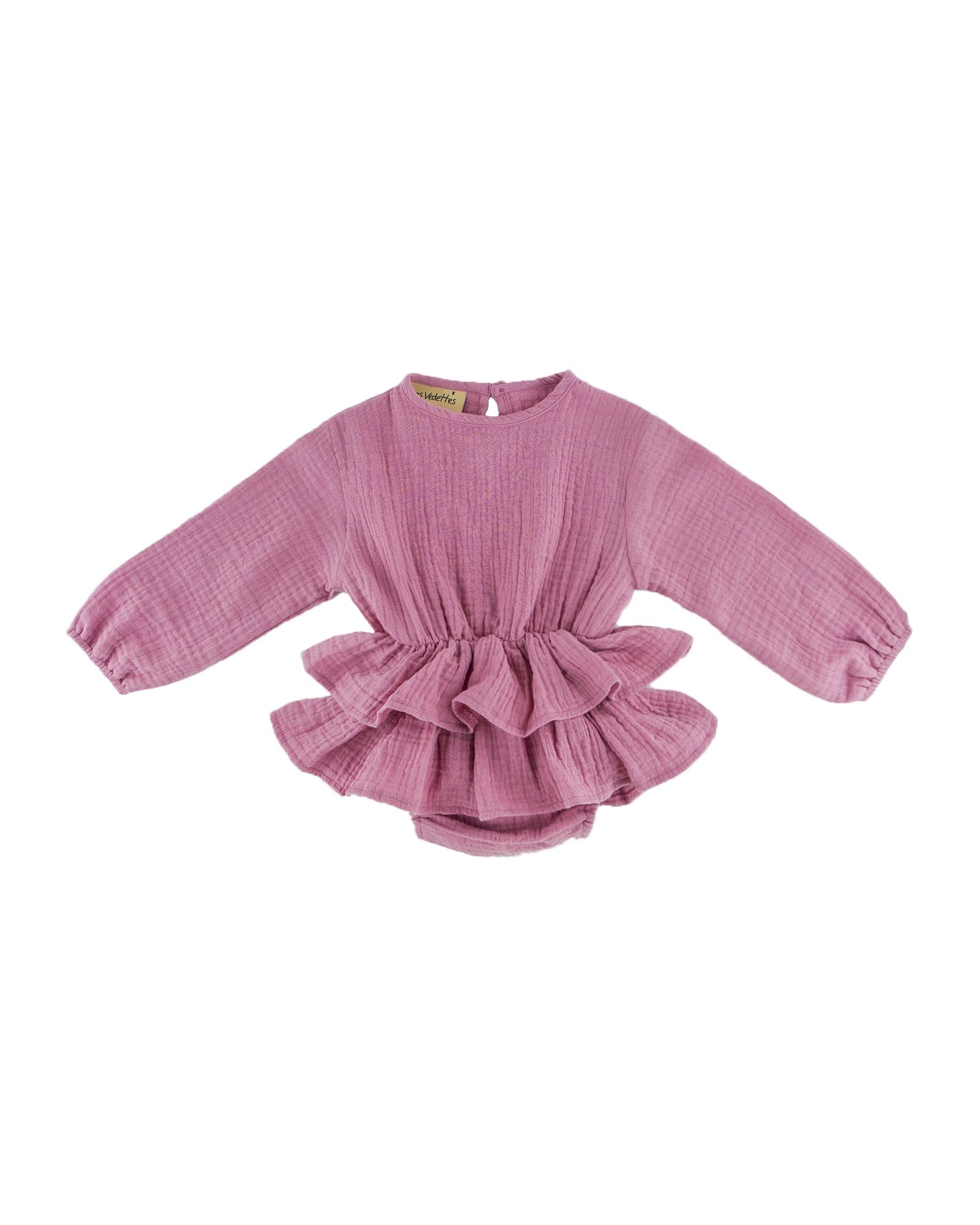 helena onesie with long sleeves and 2 layers of frills around the waist for baby girls by Les Vedettes