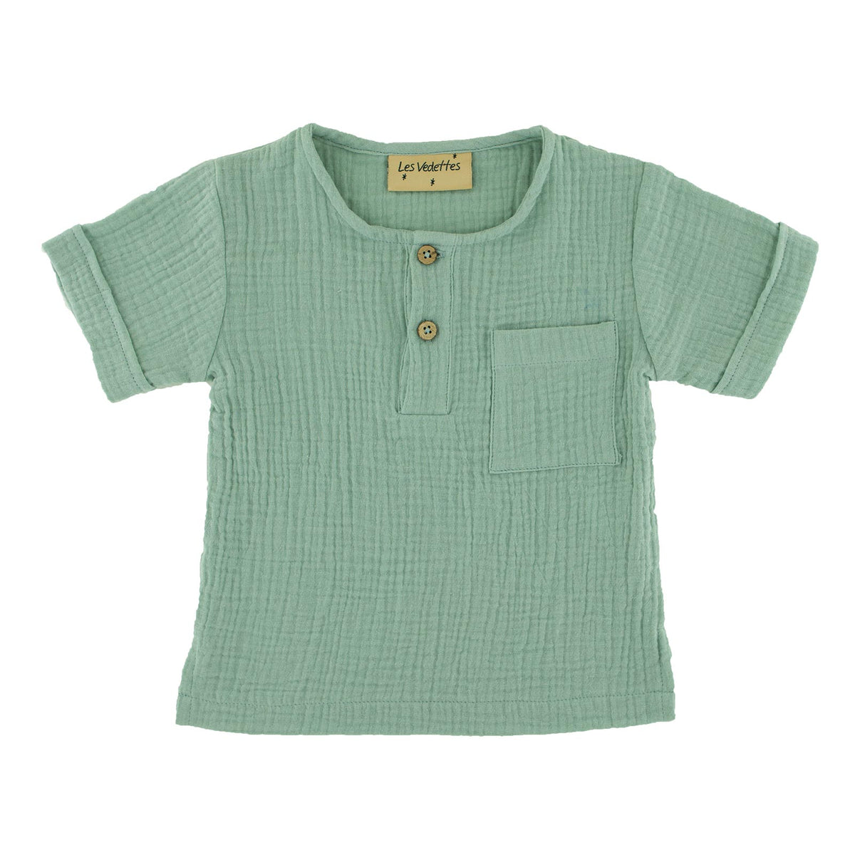 boys shirt Charlie by Les Vedettes in sage green muslin cotton