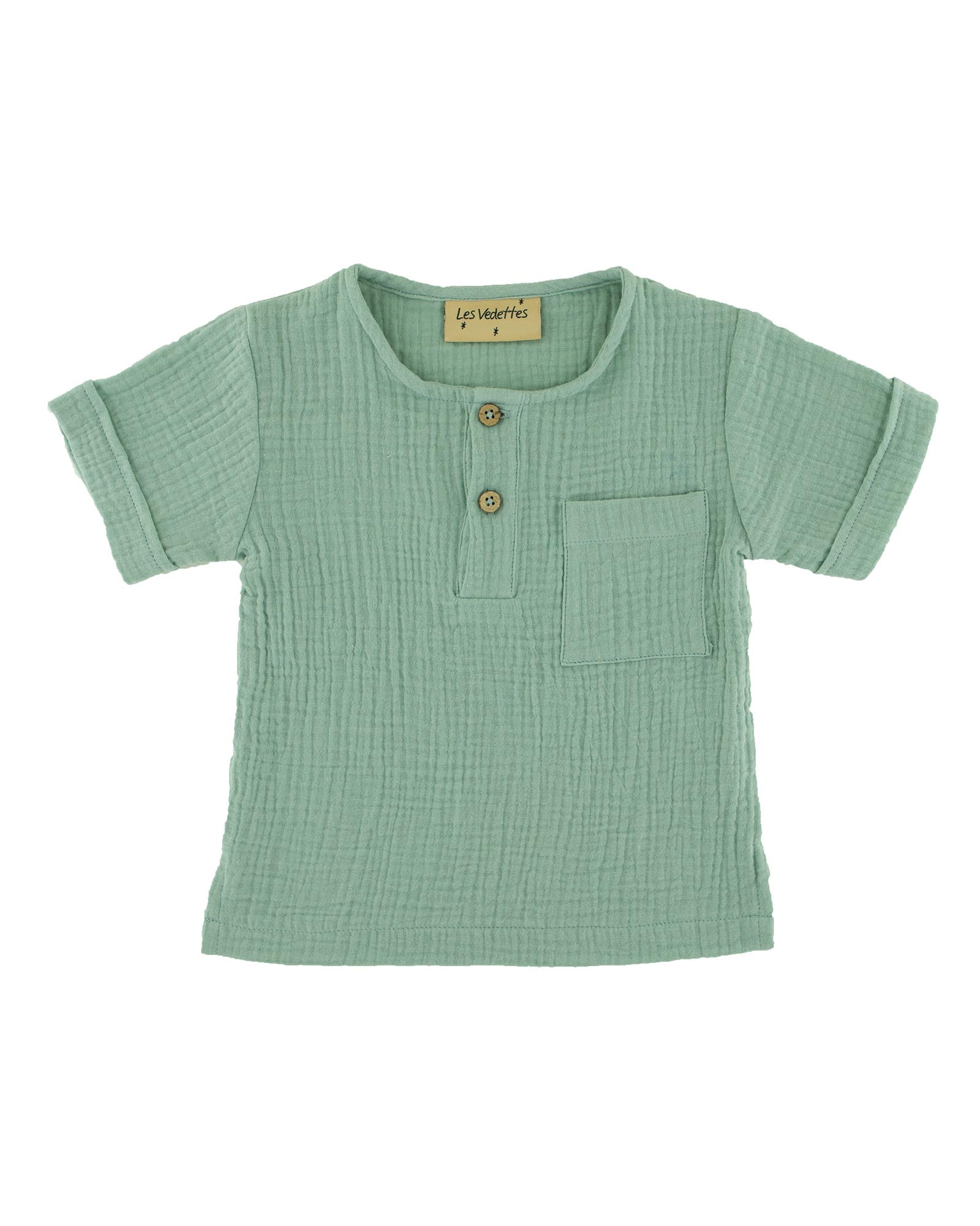 boys shirt Charlie by Les Vedettes in sage green muslin cotton