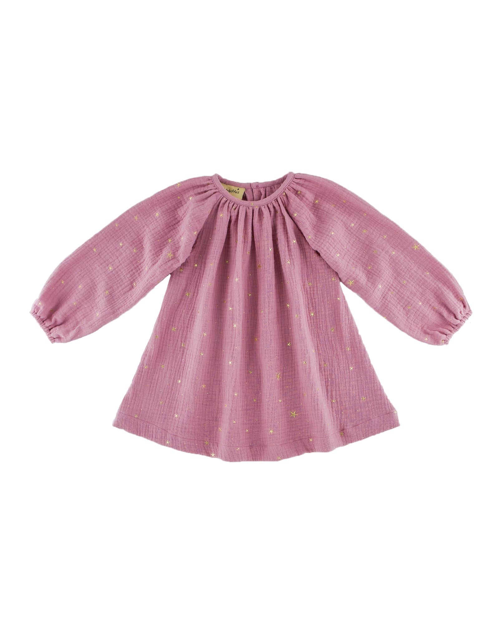 dress with long sleeves in rose pink with golden stars for 2-year olds to 10-year-olds