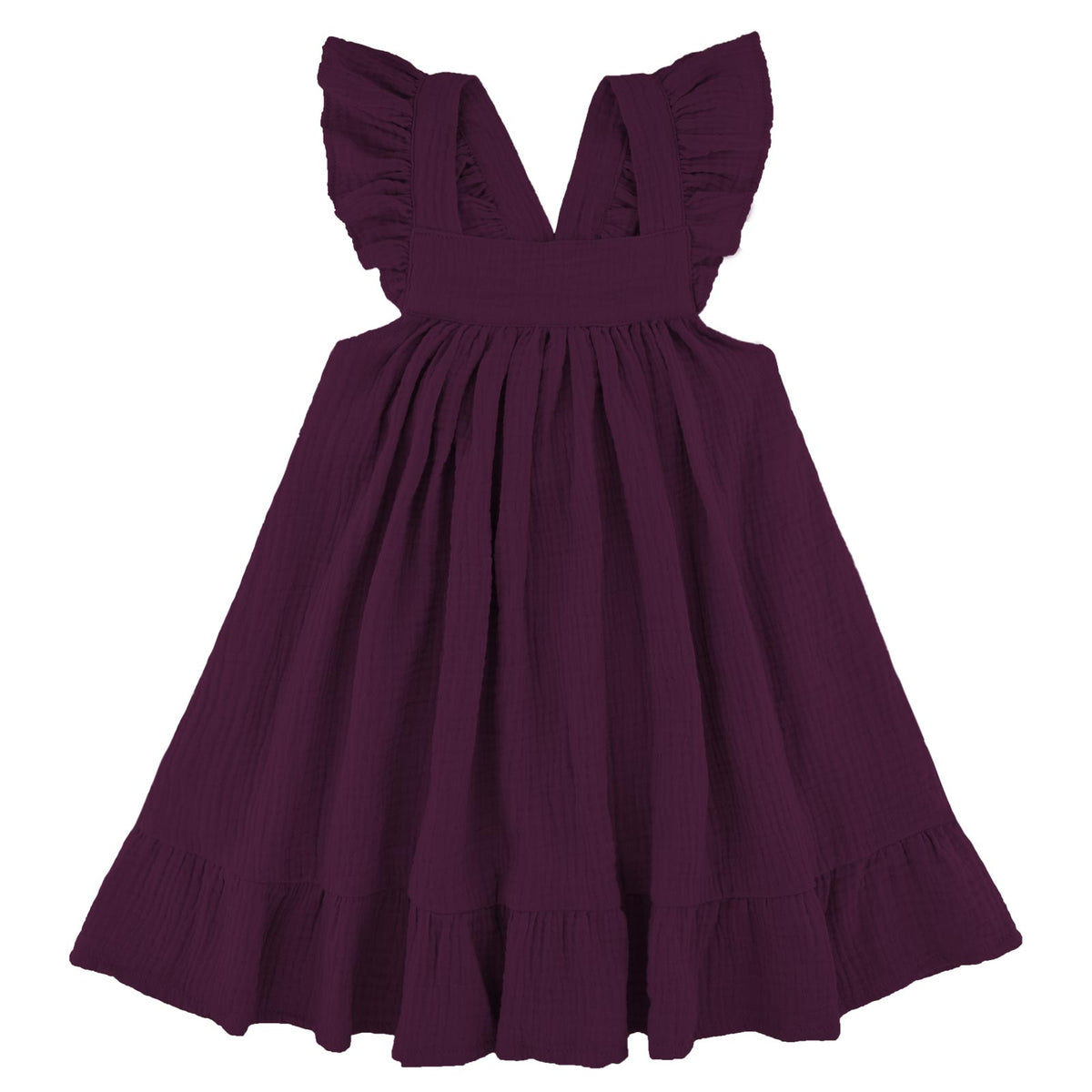 River dress with frills by Les Vedettes in high quality muslin cotton in the color aubergine