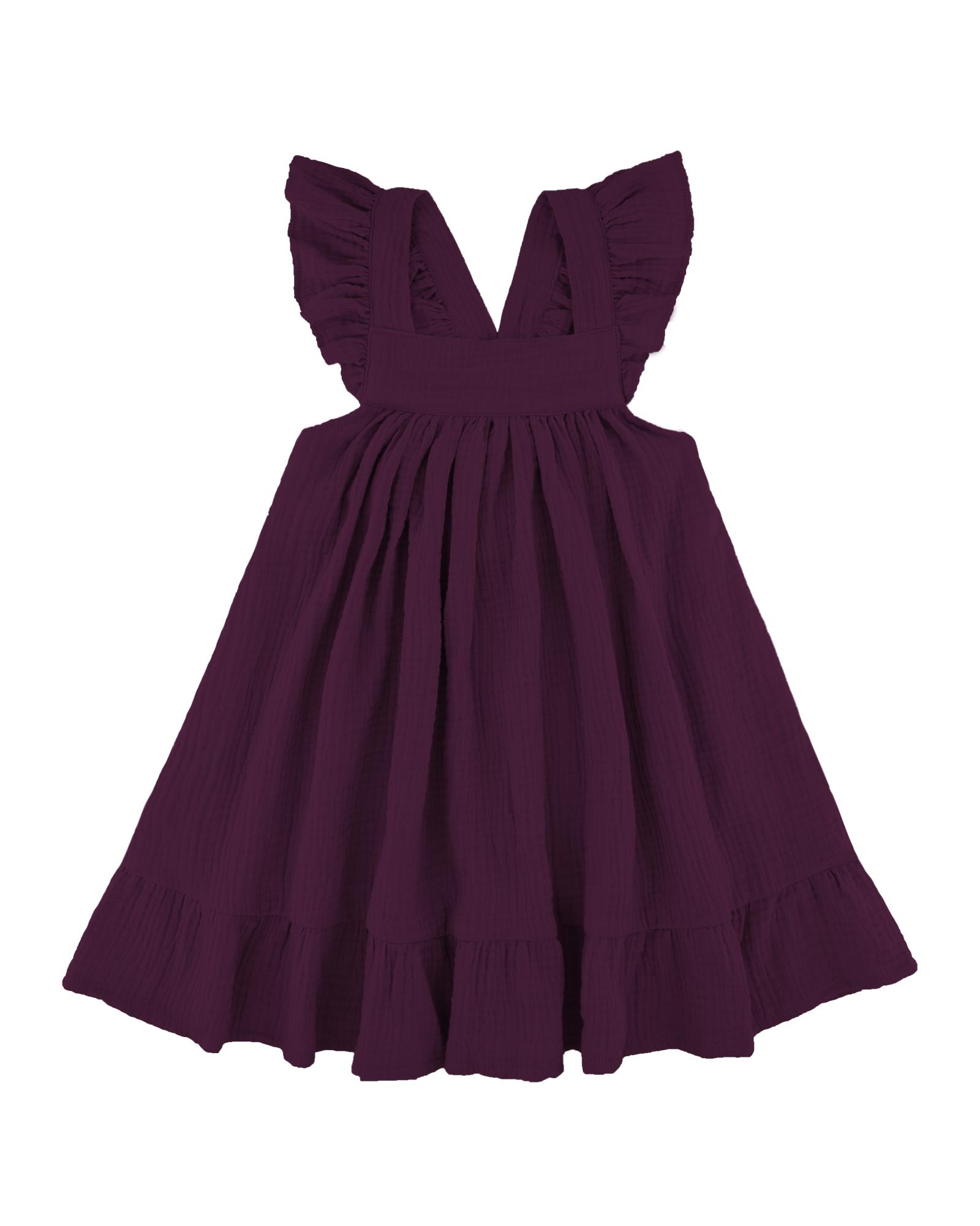 River dress with frills by Les Vedettes in high quality muslin cotton in the color aubergine