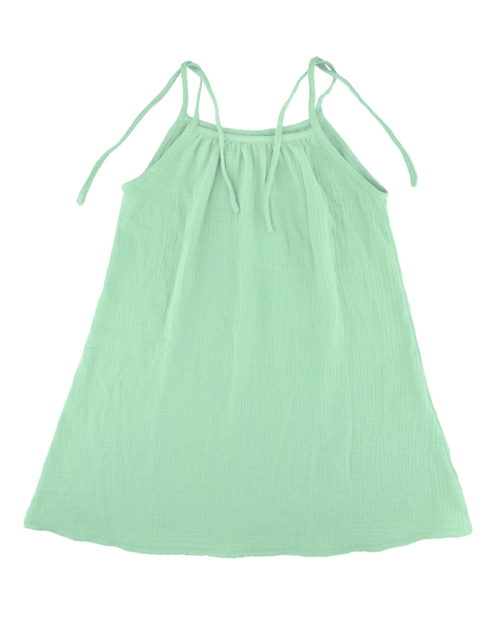 Romy dress with straps in mint green by Les Vedettes in muslin cotton