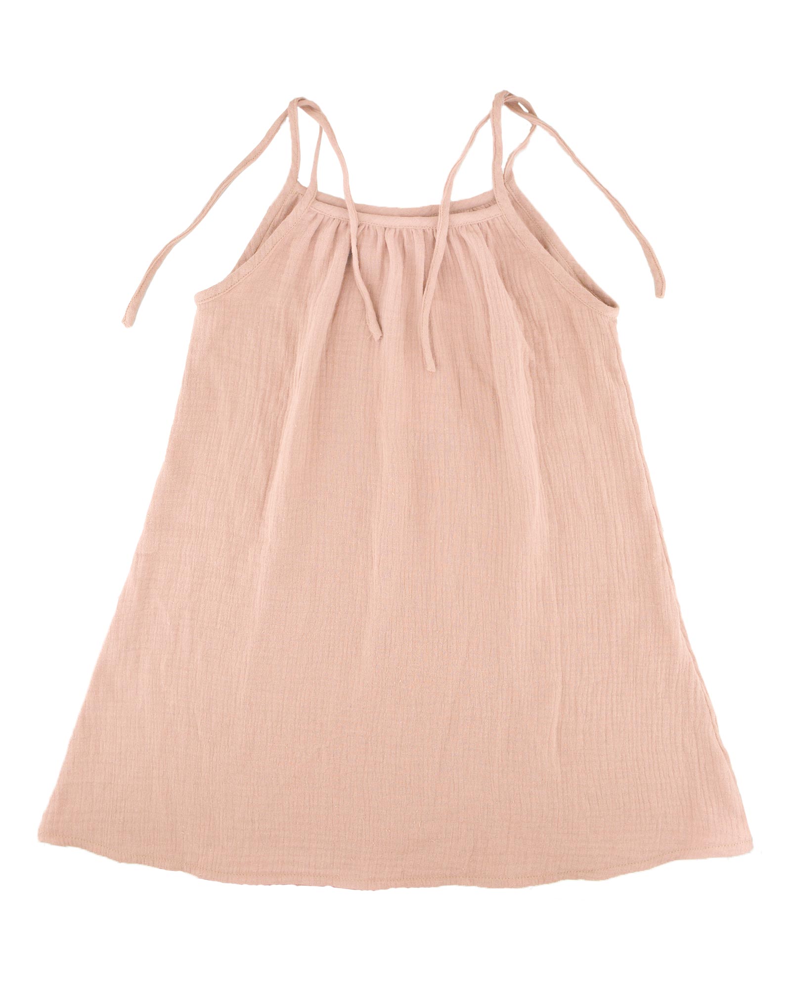 Romy dress with straps in peach by Les Vedettes in muslin cotton