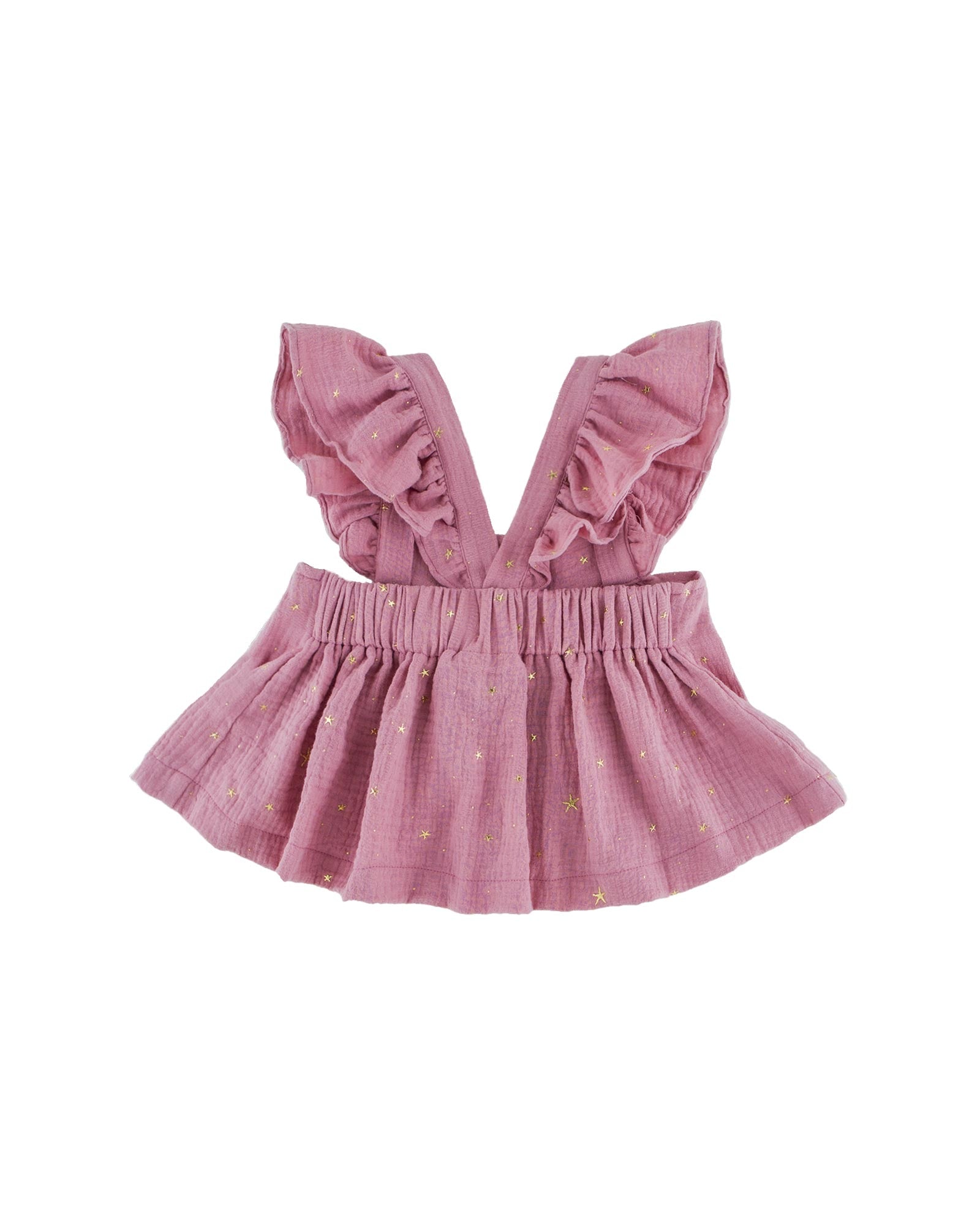 Rosalie top in drop stars rose pink with frilled straps by Les Vedettes showing the back