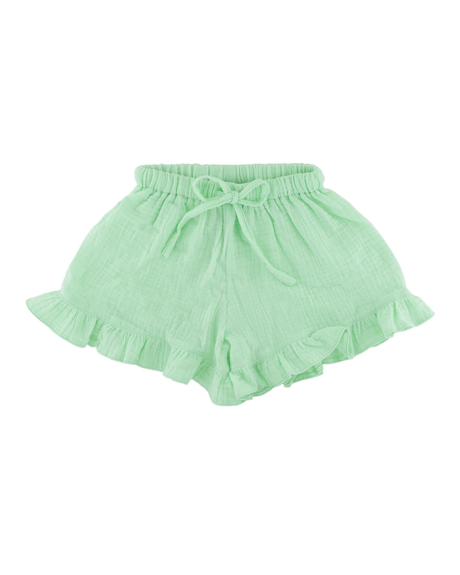 girls frilled Charlene shorts by Les Vedettes in mint green muslin cotton