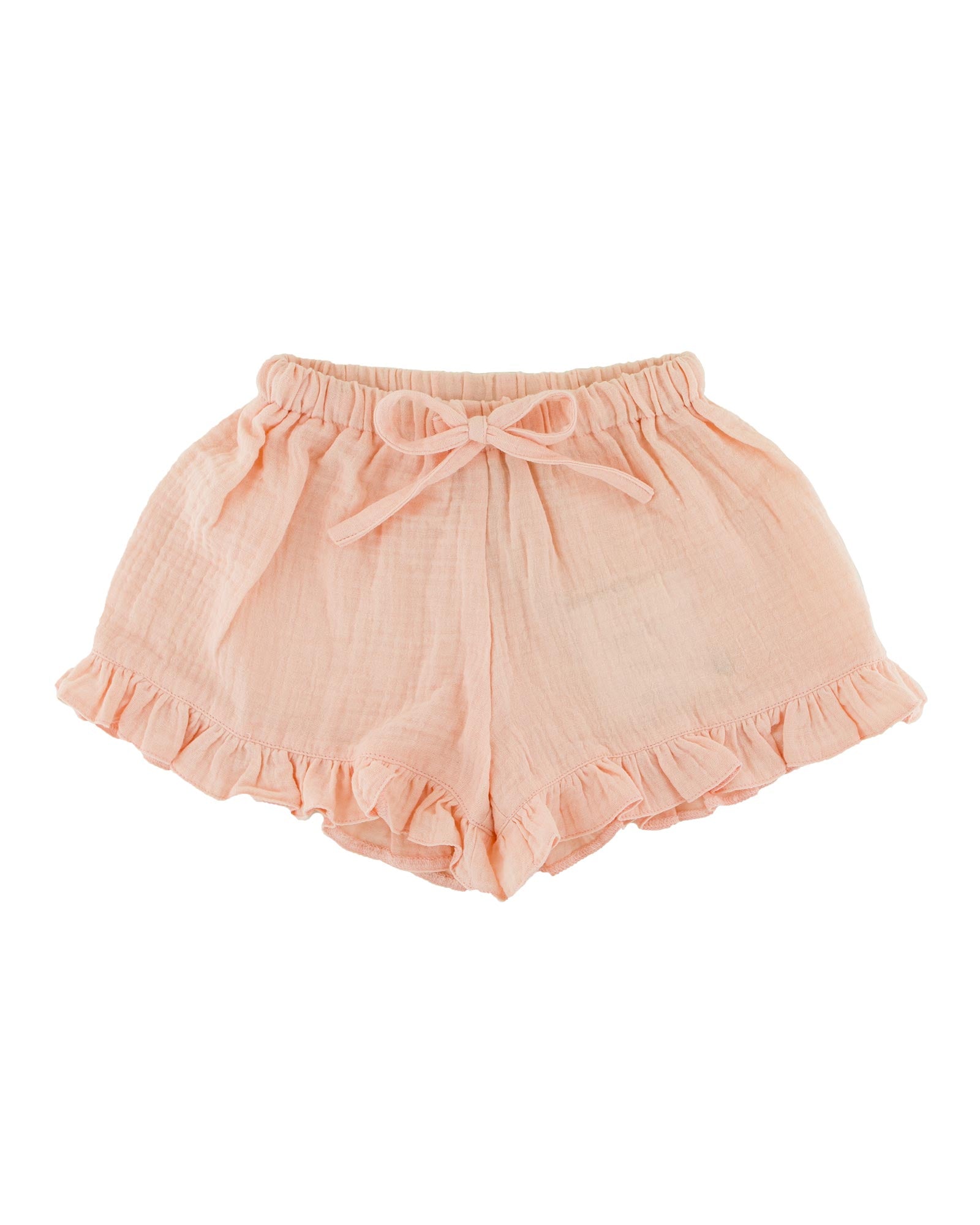 girls frilled Charlene shorts by Les Vedettes in peach muslin cotton