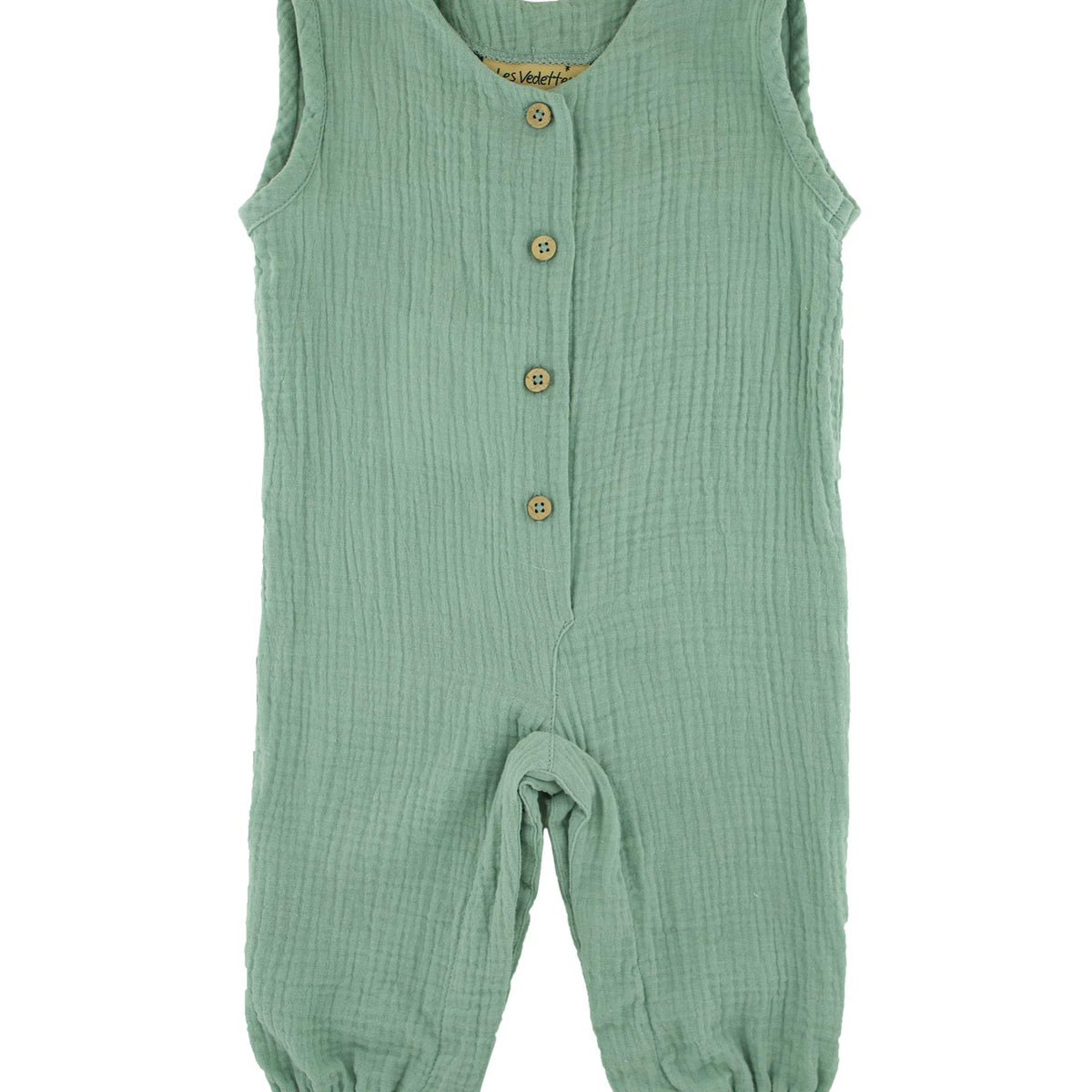 unisex baby onesie Lois in sage by Les Vedettes comes in high quality muslin cotton