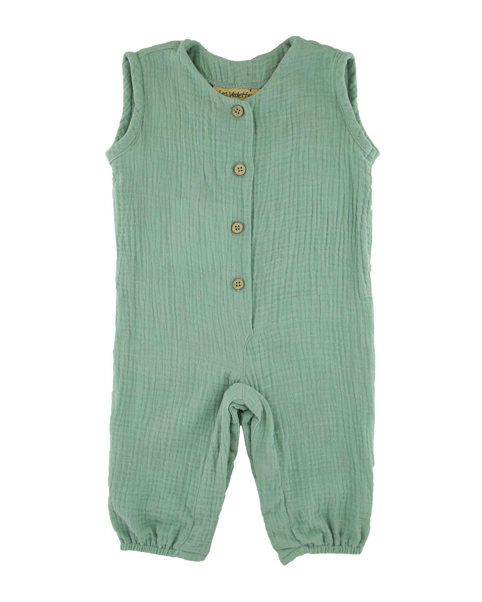 unisex baby onesie Lois in sage by Les Vedettes comes in high quality muslin cotton