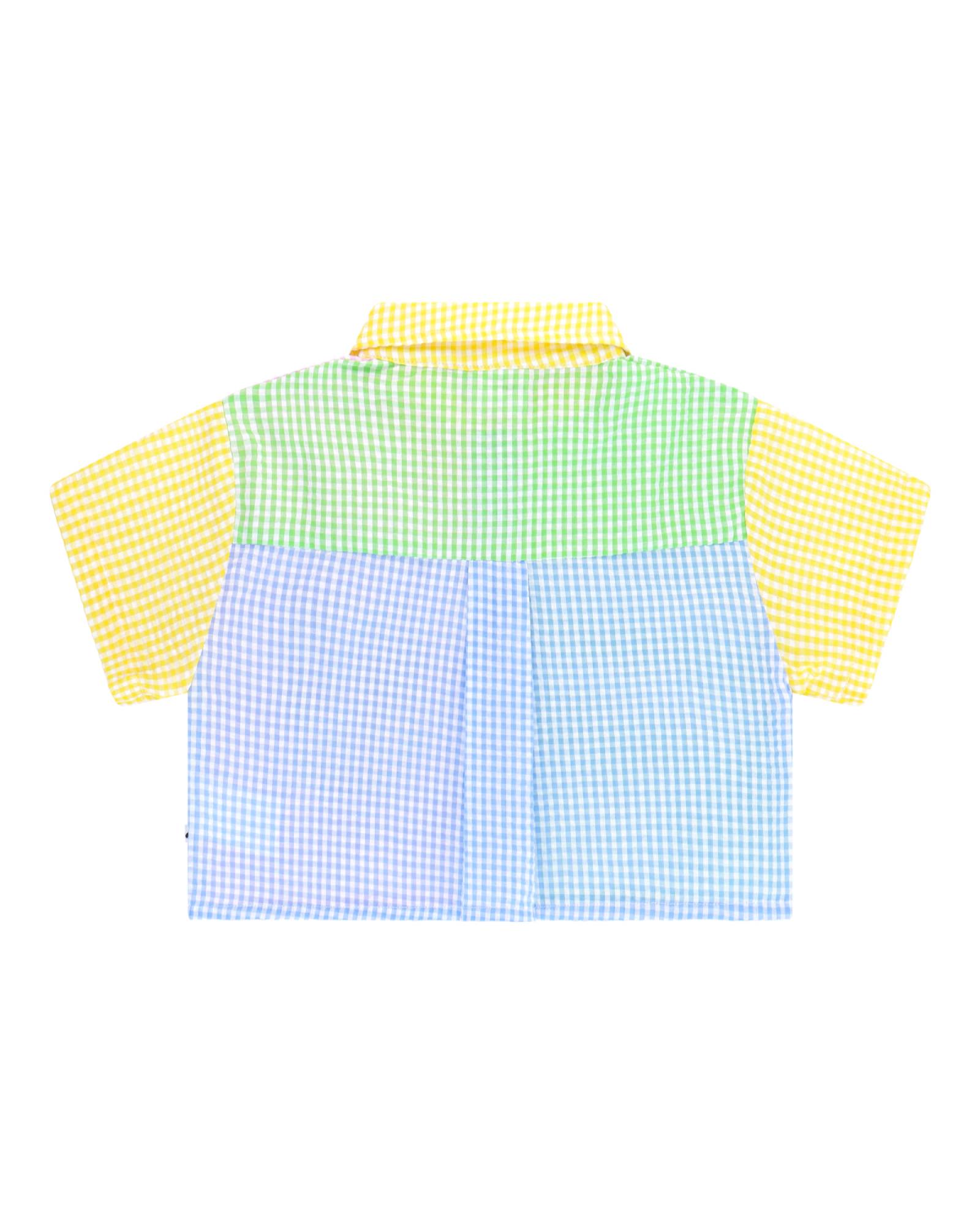 Girls Shirt by Cos I Said So in Patchwork Vichy comes in checks yellow, green and blue from the Rear.