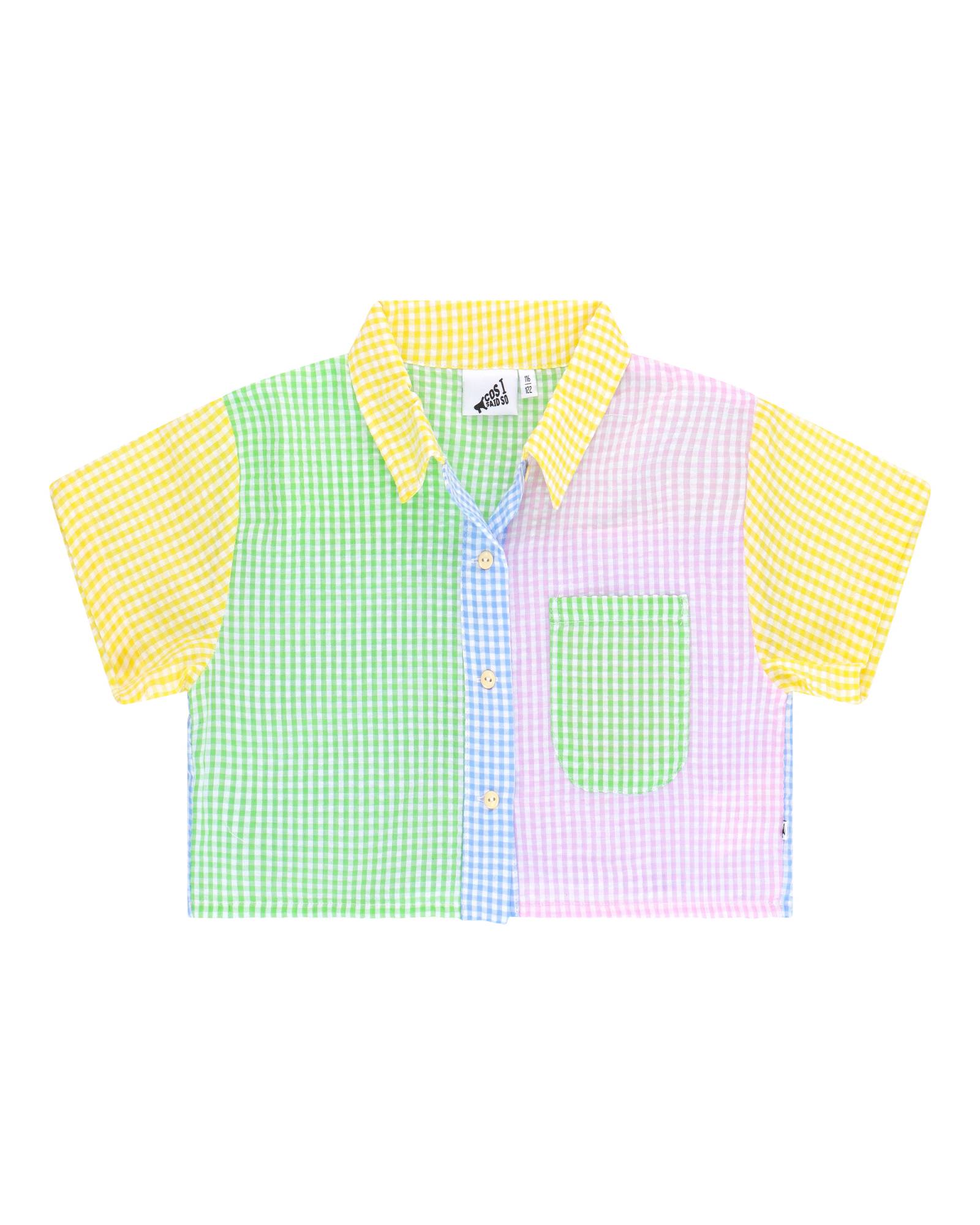 Girls Shirt by Cos I Said So Patchwork Vichy comes in Cotton. The checks come in yellow-white, pink-white, green-white and blue-white.