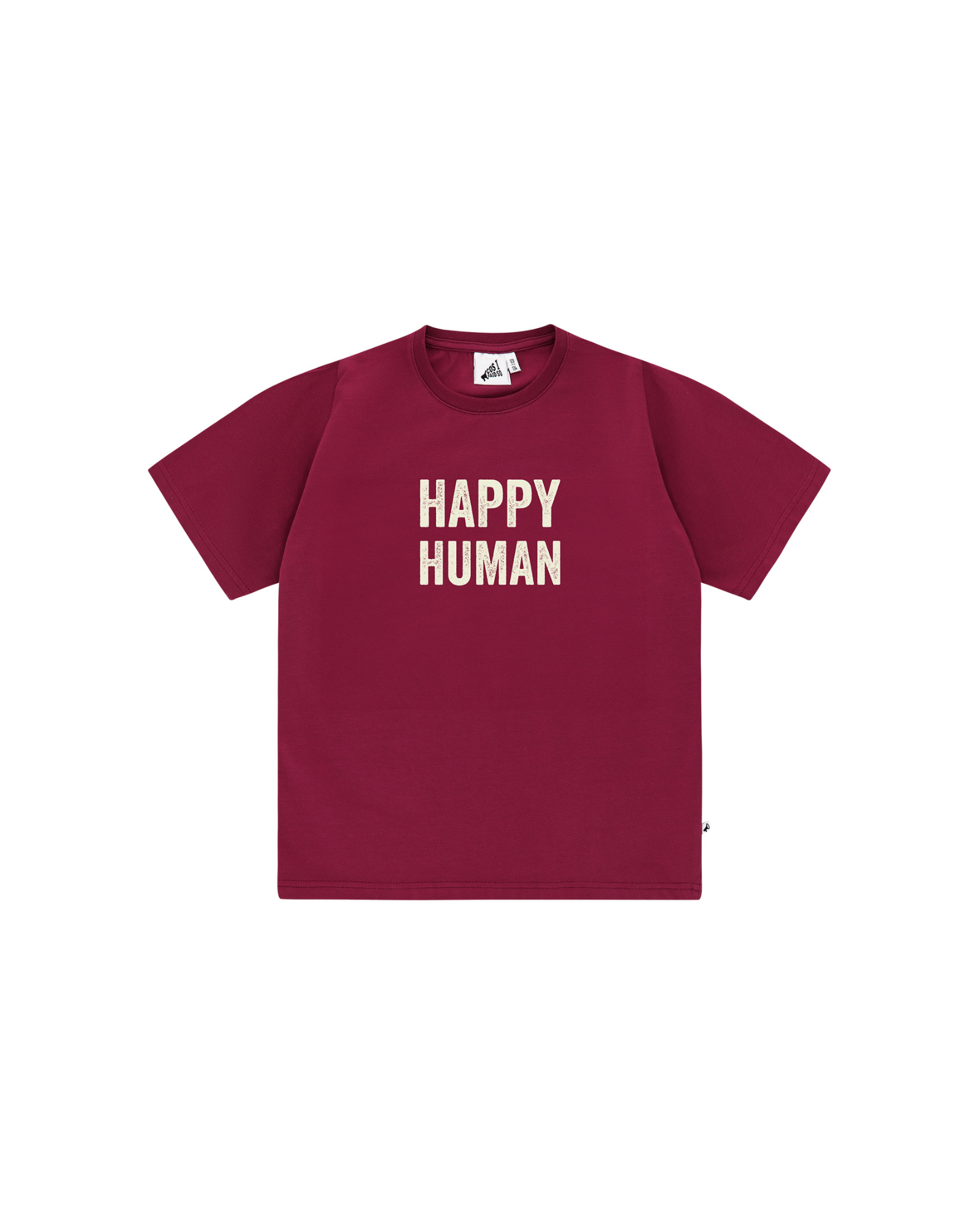 Unisex Happy Human T-Shirt by Cos-I-Said-So in high quality Organic Cotton. T-Shirt shown in the color Cordovan, which is a rusty red.