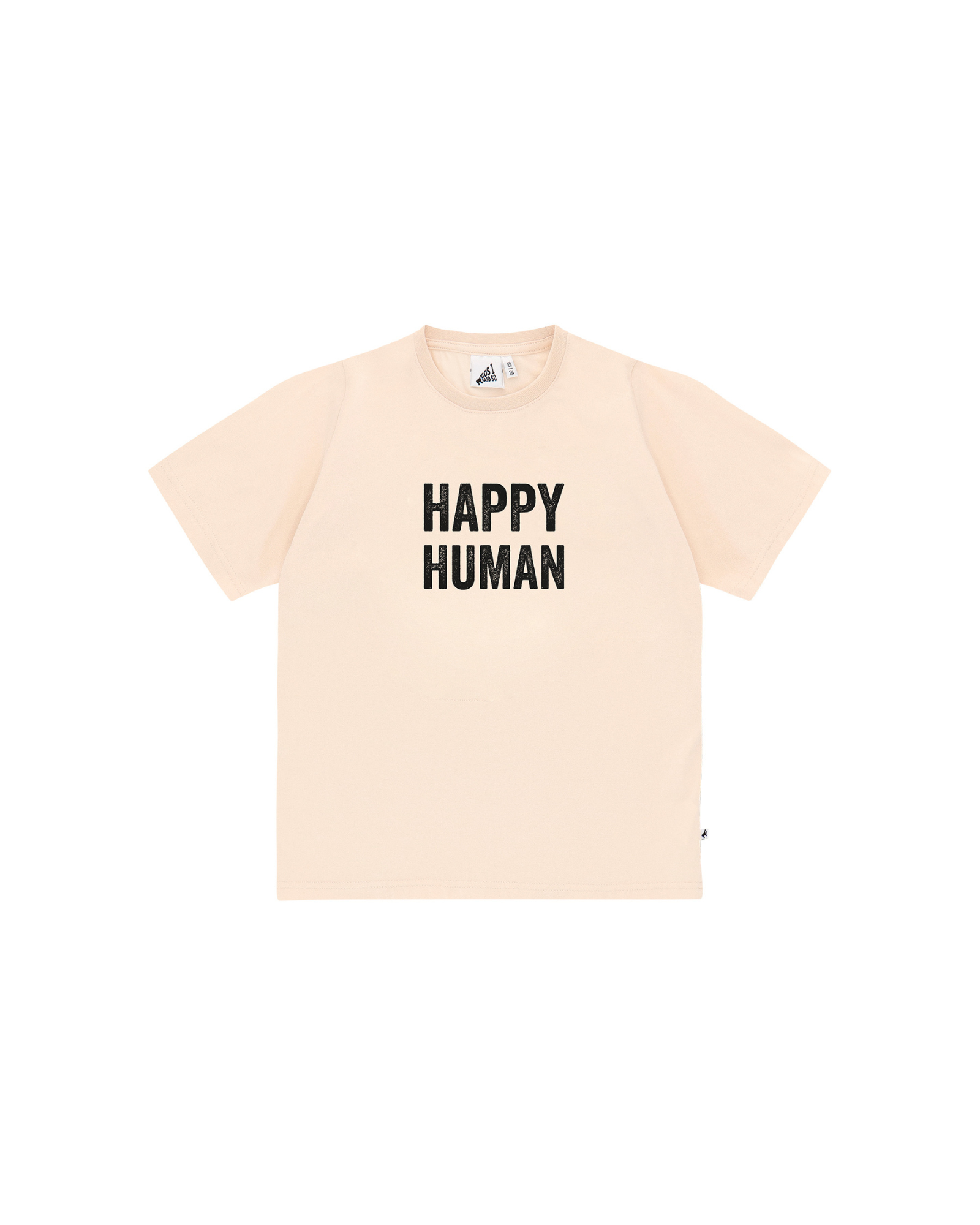 Unisex Happy Human T-Shirt by Cos-I-Said-So in high quality Organic Cotton. T-Shirt shown in the color Crystal Gray, which is an offwhite.