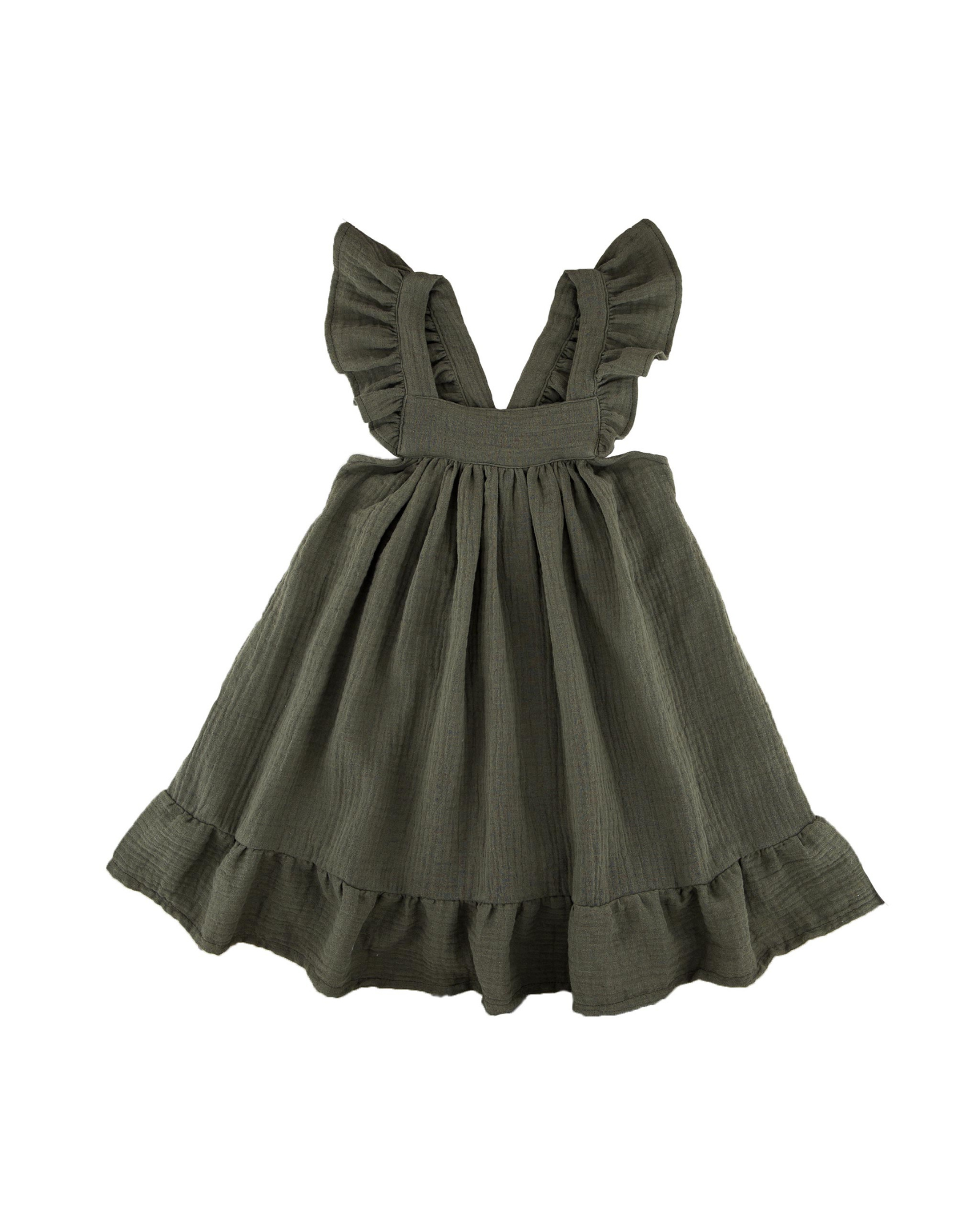 Girls Dress River by LES VEDETTES in high quality Muslin Cotton. The dress is shown in Soft Khaki Green.