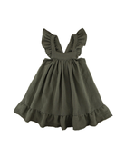 Girls Dress River by LES VEDETTES in high quality Muslin Cotton. The dress is shown in Soft Khaki Green.