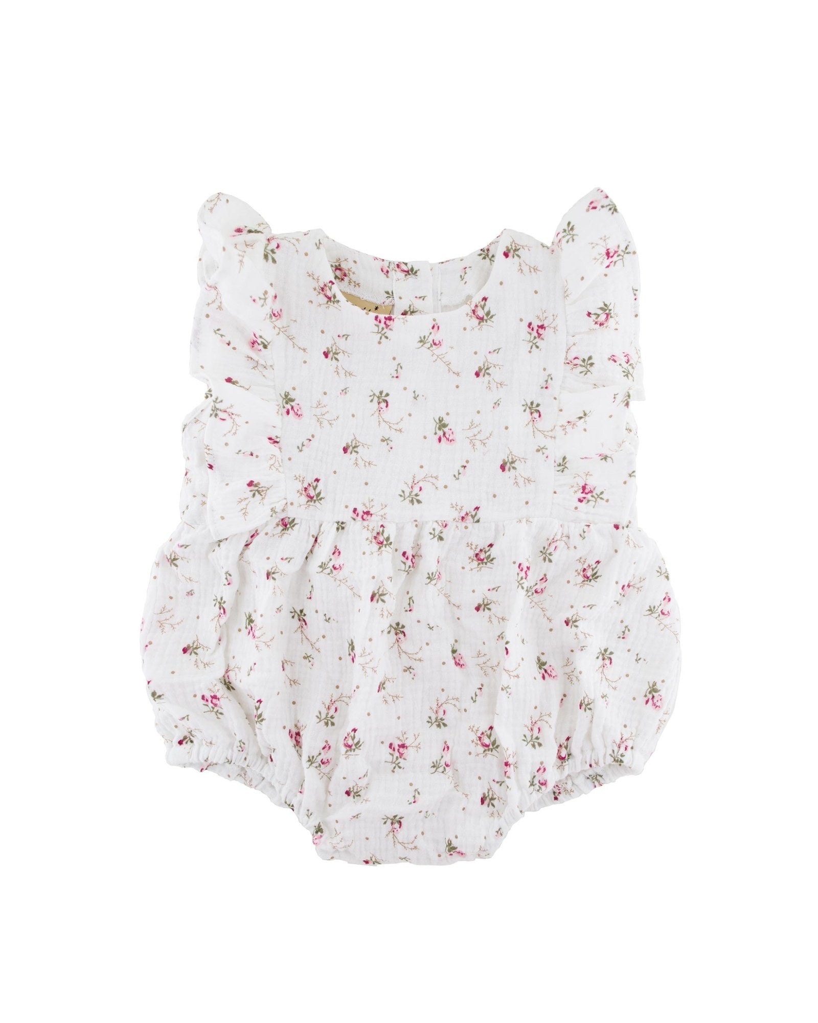 Rose onesie by Les Vedettes in wildflower print muslin cotton