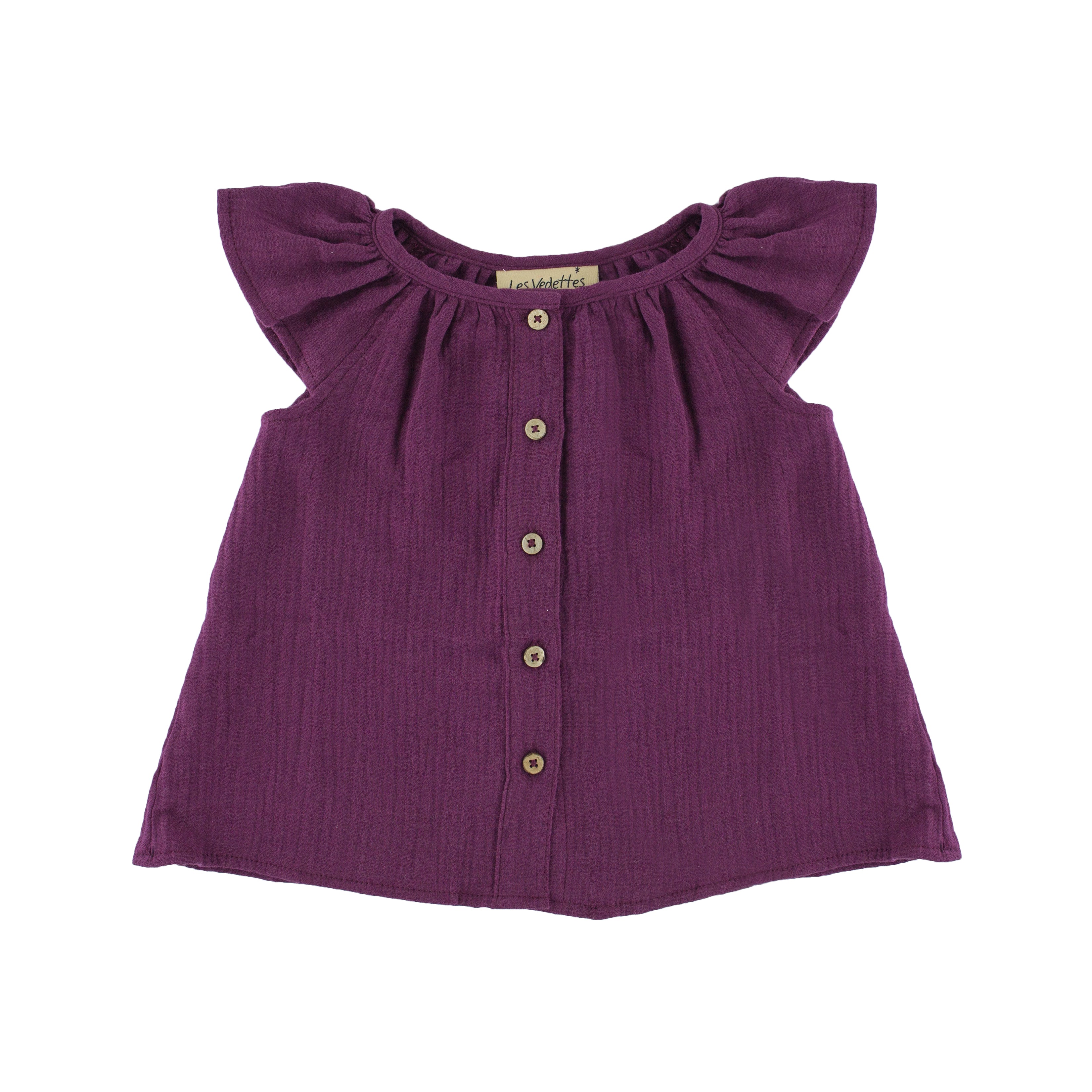 girls top Lilou in aubergine burgundy or maroon muslin cotton by Les Vedettes